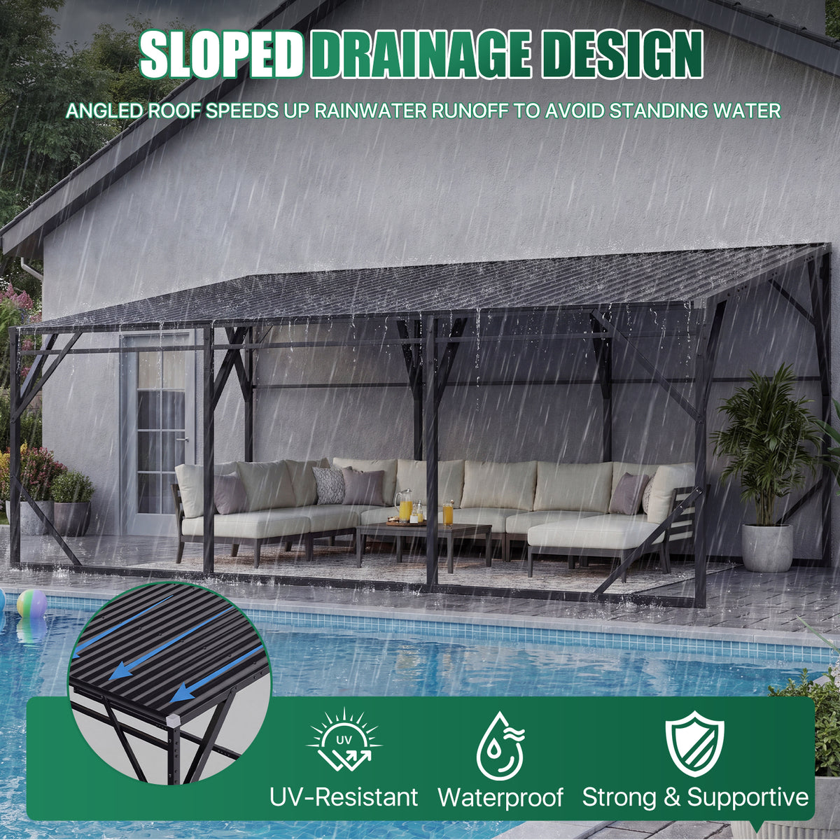 Dateyes 12x20 FT Lean-to Metal Carport, Wall-Mounted Metal Vehicle Shelter, Heavy Duty Carport with Reinforced Frame & Galvanized Roof, Black