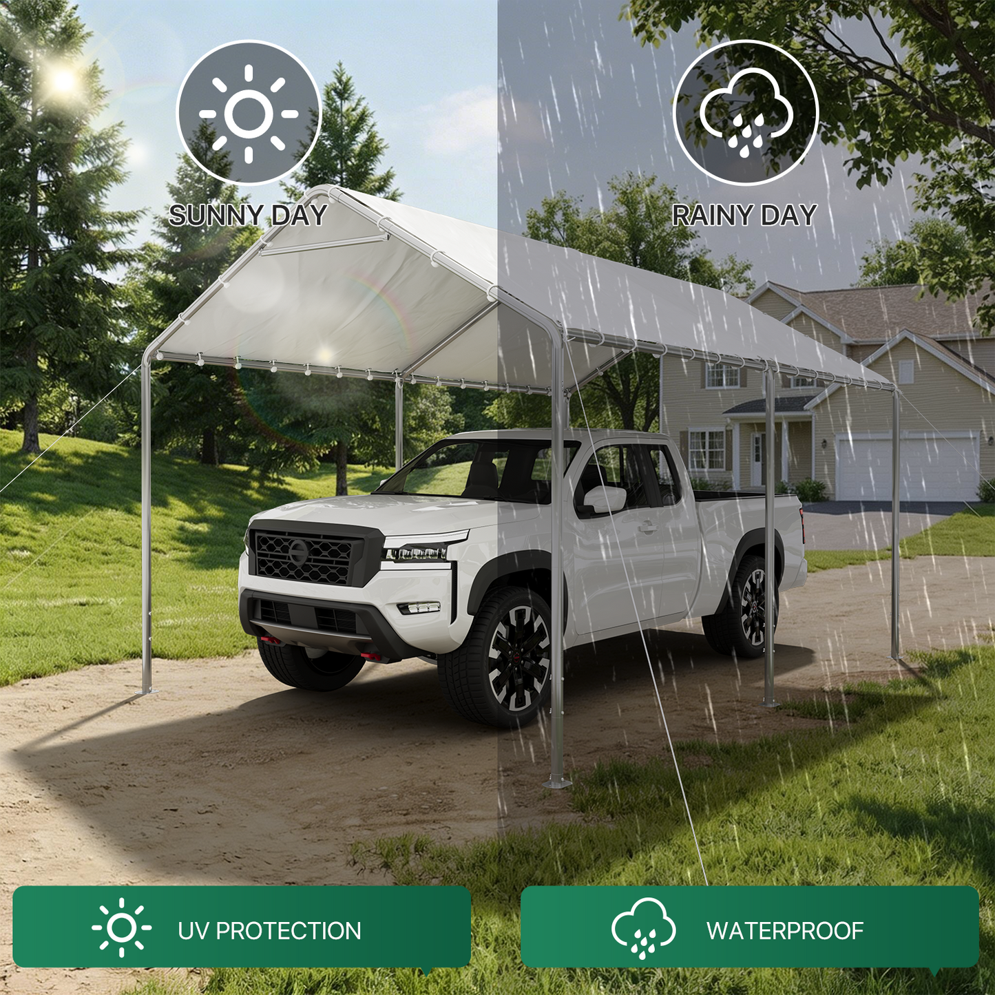 10x15 Ft Heavy Duty Carport, Portable Carport with Waterproof UV Resistant&Galvanized Steel Frame, Outdoor Car Canopy Shelter for Vehicle, Truck, Boat & Party Tent, White