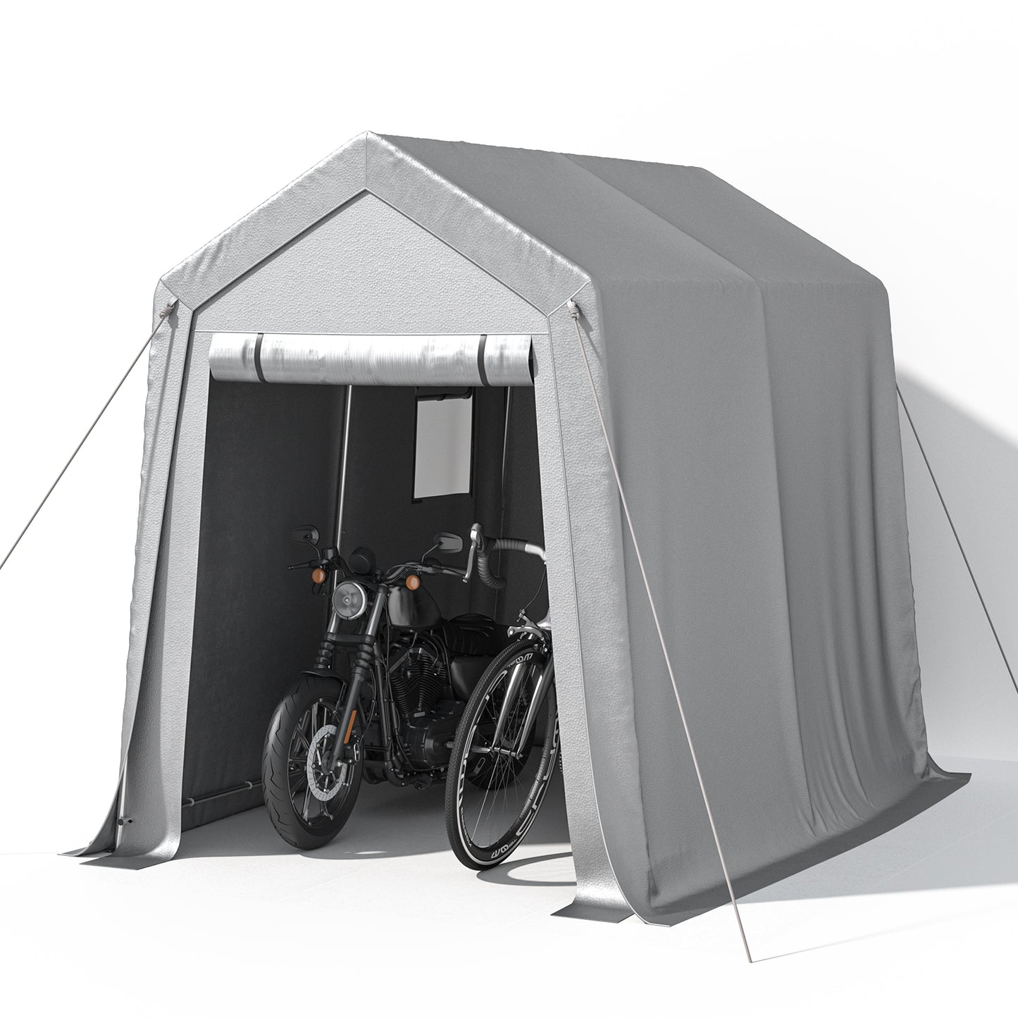 Sunmthink 6x8 FT Outdoor Carport Shed, Portable Storage Sheds with Roll-Up Door & Window, Waterproof Storage Tent with Galvanized Steel Frame & Durable Tarp Cover for Bike, Motorcycle, Lawn Equipment