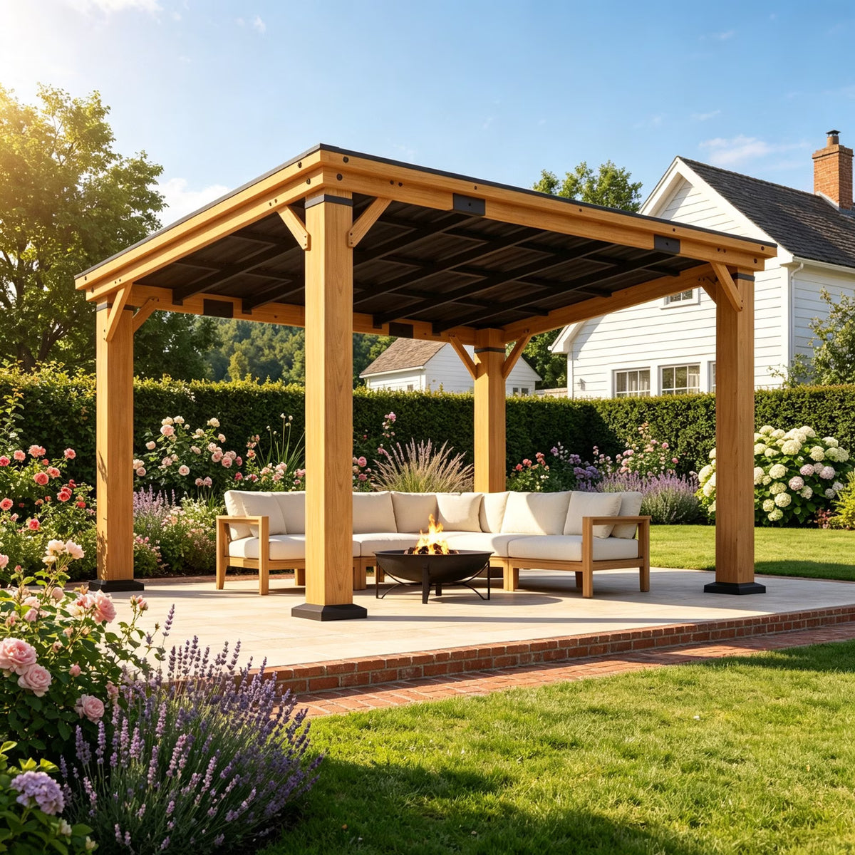 Clouddwell 10' x 12' Wood Gazebo with Metal Roof, Outdoor Patio Pavilion for Backyard, Deck, Lawn & Garden