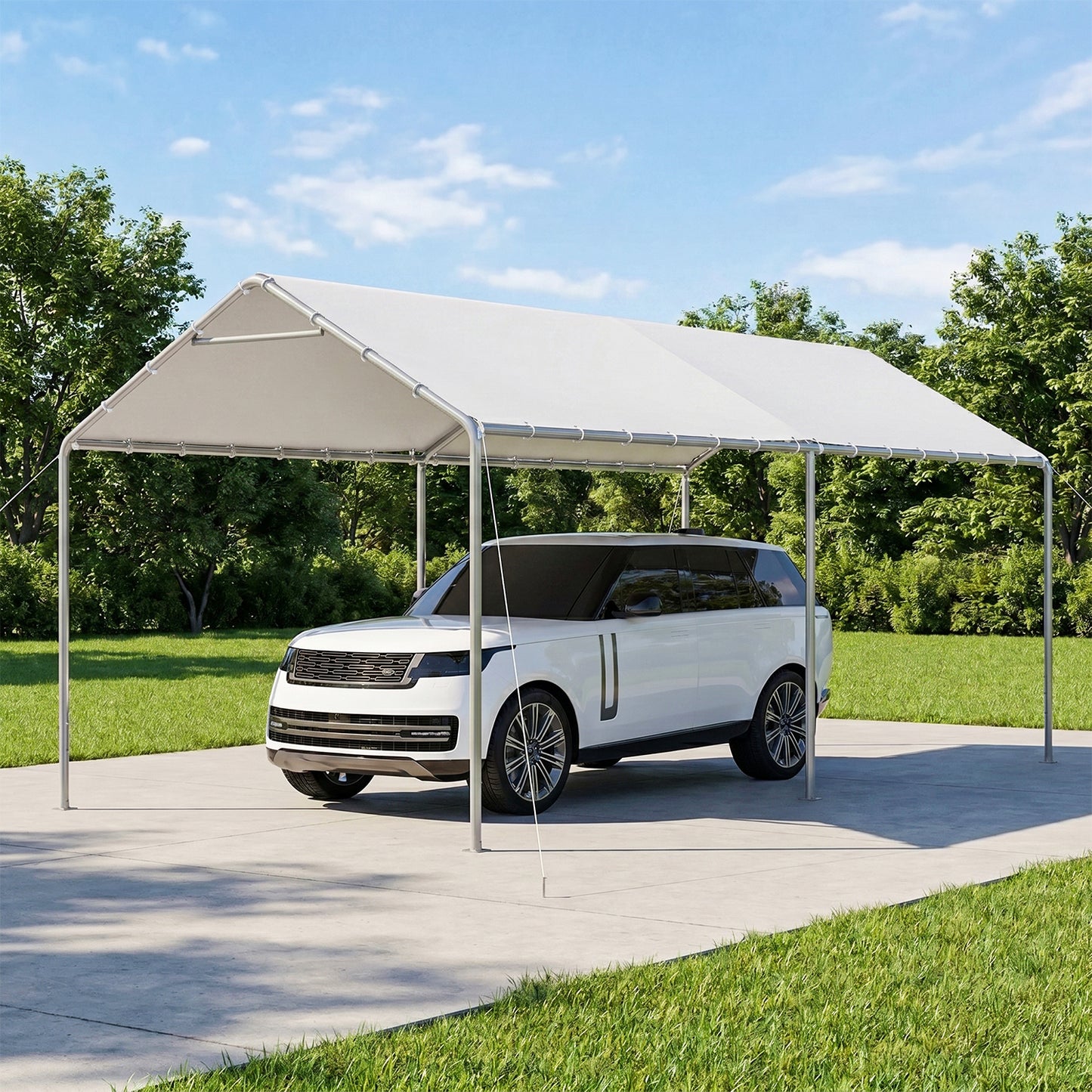 Clouddwell 10x20 FT Carport, Heavy Duty Carport Canopy with Adjustable Height, Outdoor Carport Shelter with Reinforced Frame, Portable Garage for Cars, Boats and Trucks, White