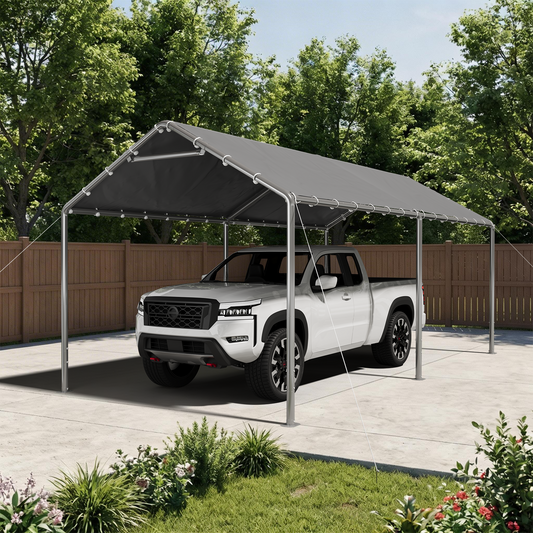 10x20 Ft Heavy Duty Carport, Portable Carport with Waterproof UV Resistant&Galvanized Steel Frame, Outdoor Car Canopy Shelter for Vehicle, Truck, Boat & Party Tent, Gray