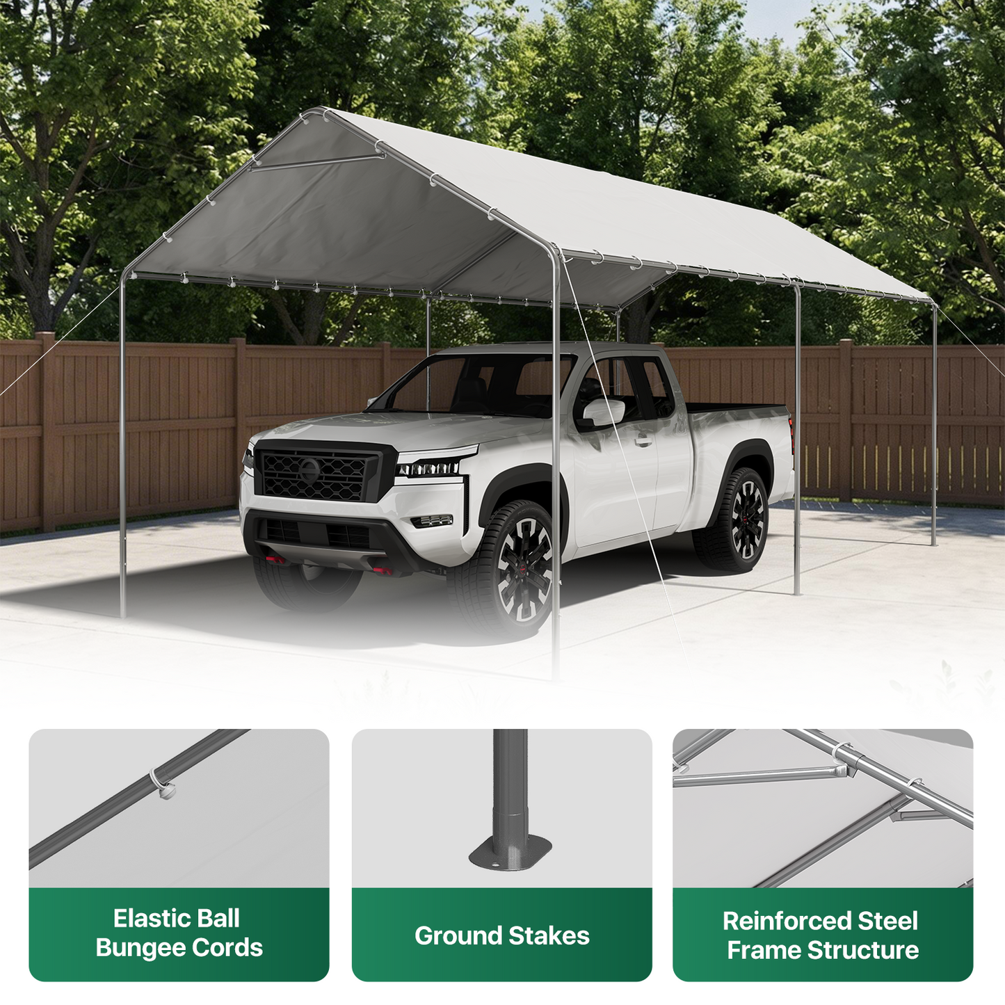 10x20 Ft Heavy Duty Carport, Portable Carport with Waterproof UV Resistant&Galvanized Steel Frame, Outdoor Car Canopy Shelter for Vehicle, Truck, Boat & Party Tent, White