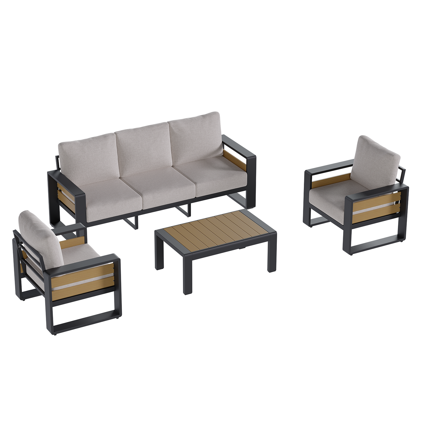Sunmthink 4-Piece Outdoor AluminumConversation Set, Aluminumn Patio Sectional Sofa Chat Seating Sets, Light Gray