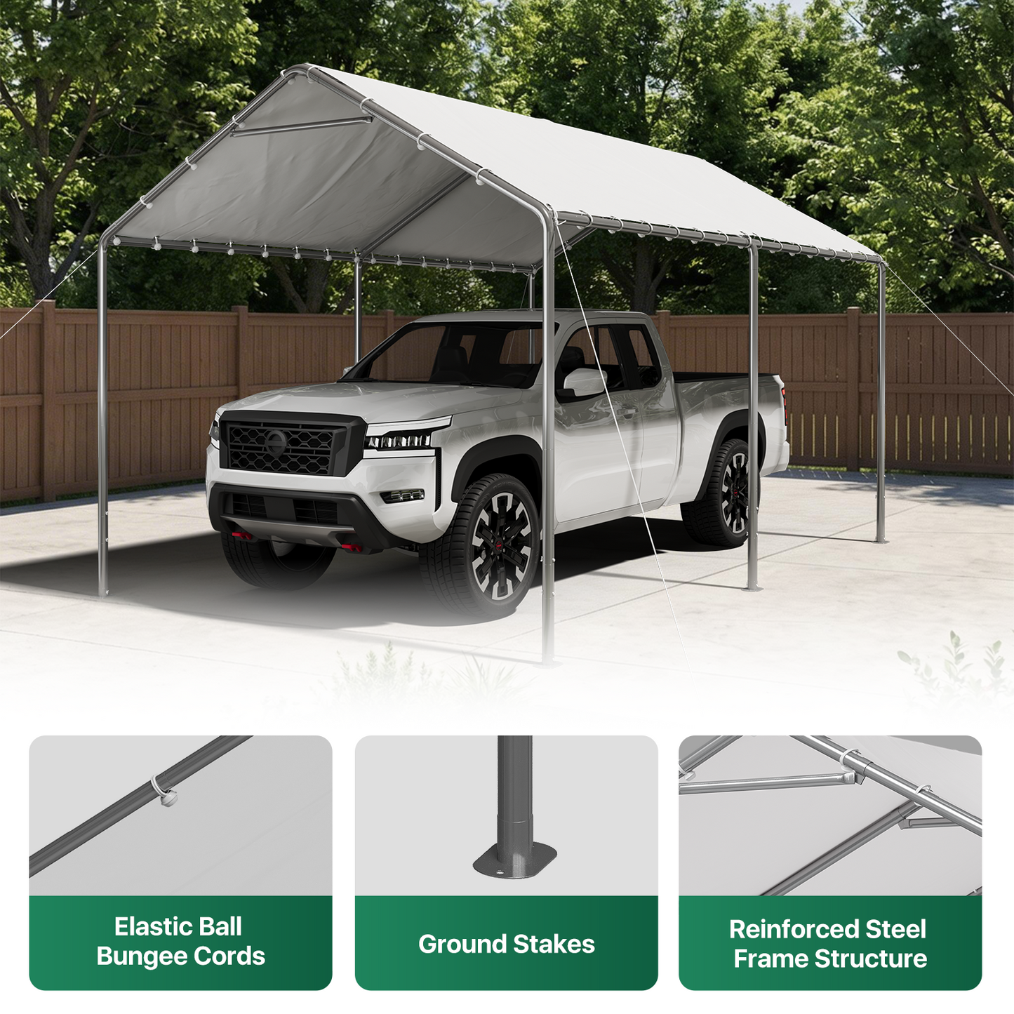 10x15 Ft Heavy Duty Carport, Portable Carport with Waterproof UV Resistant&Galvanized Steel Frame, Outdoor Car Canopy Shelter for Vehicle, Truck, Boat & Party Tent, White