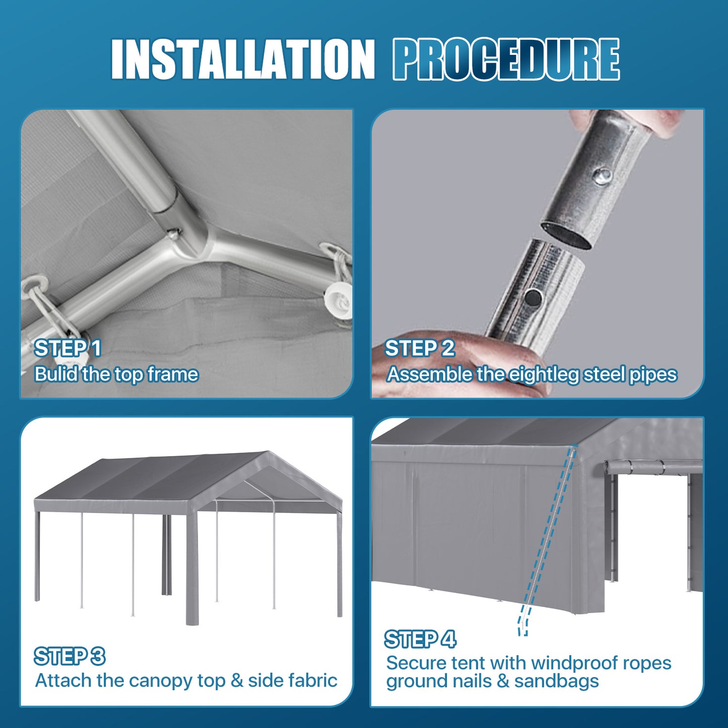 Sunmthink 10x20ft Heavy Duty Carport Canopy, Portable Outdoor Garage with Removable Sidewalls & Roll-Up Doors, All-Weather Car Shelter for Cars, Boats, Trucks and Tools Storage, Gray