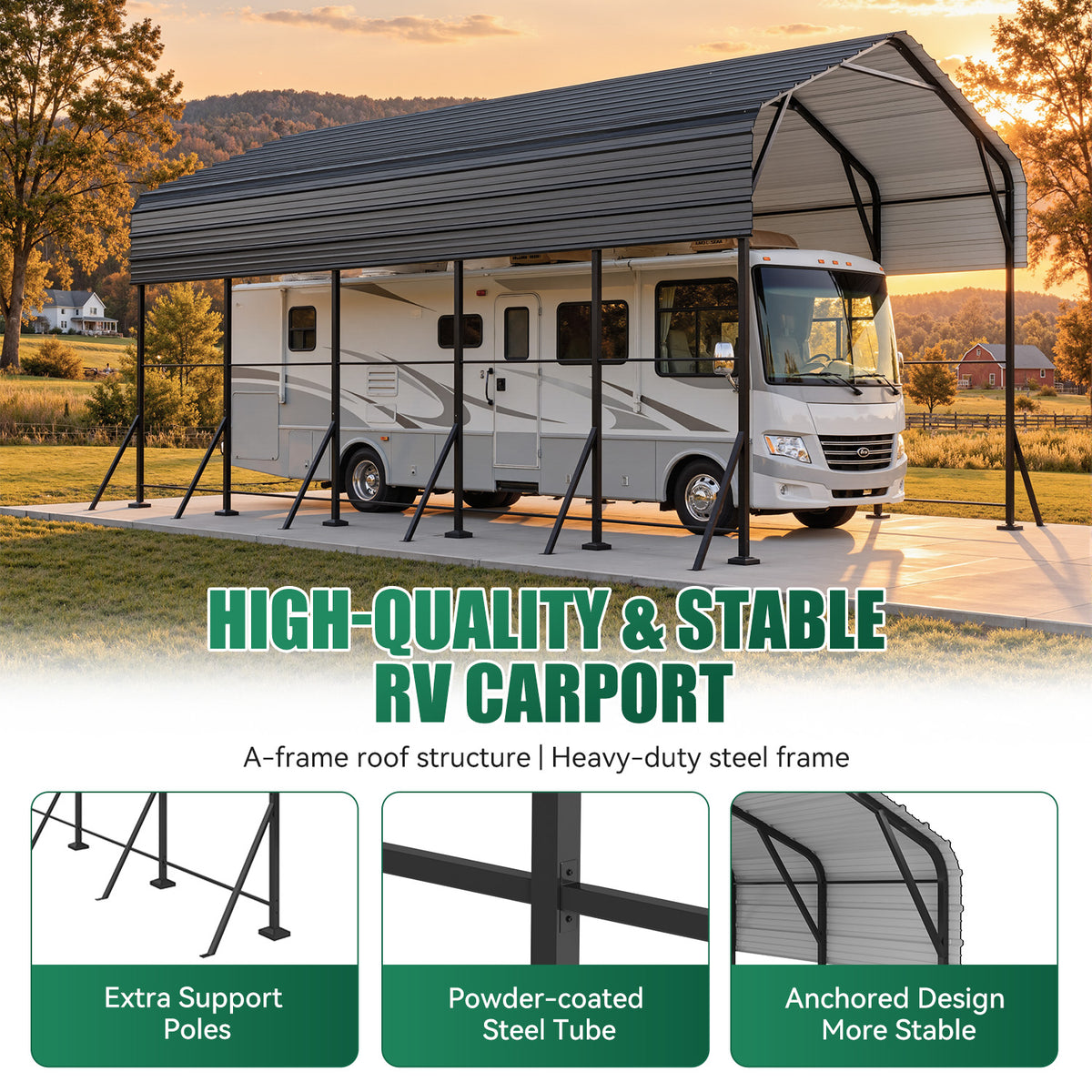 Dateyes 14x25FT RV Metal Carport, Heavy Duty Carport Canopy with Reinforced Frame & Galvanized Roof, Car Tent, Garage Shelterf for Car, , Truck, Boat