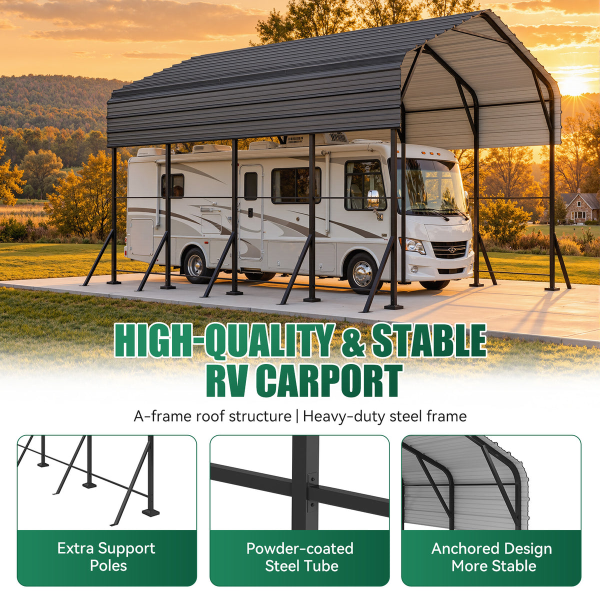Dateyes 14x20FT RV Metal Carport, Heavy Duty Carport Canopy with Reinforced Frame & Galvanized Roof, Car Tent, Garage Shelterf for Car, Truck, Boat