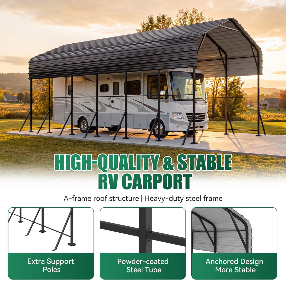 Dateyes 14x30FT RV Metal Carport, Heavy Duty Carport Canopy with Reinforced Frame & Galvanized Roof, Car Tent, Garage Shelterf for Car, Truck, Boat