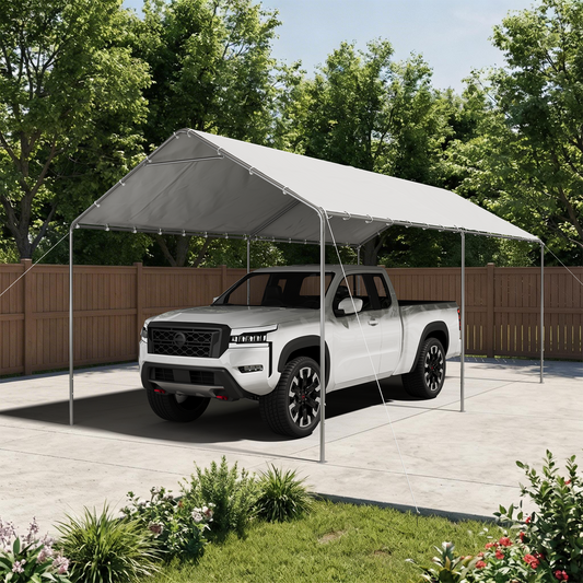 10x20 Ft Heavy Duty Carport, Portable Carport with Waterproof UV Resistant&Galvanized Steel Frame, Outdoor Car Canopy Shelter for Vehicle, Truck, Boat & Party Tent, White