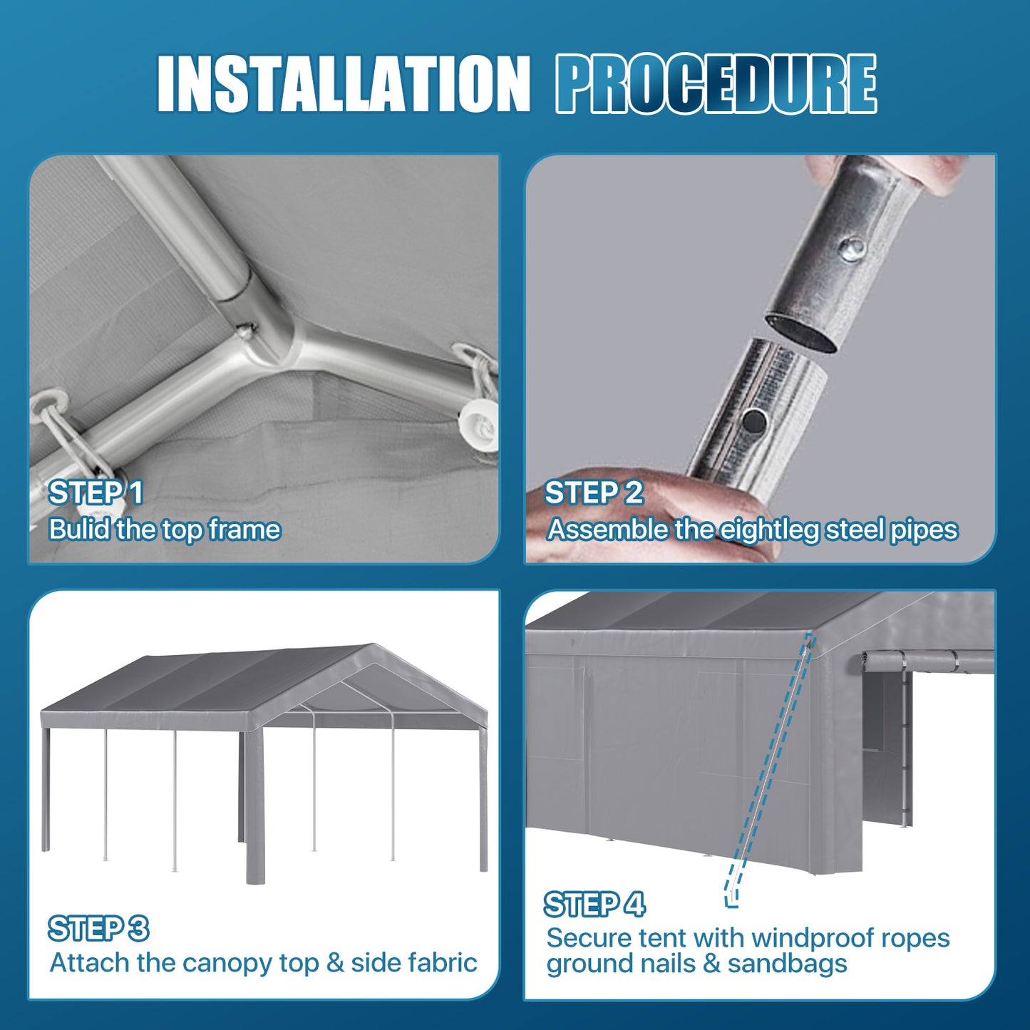 Sunmthink 12x20ft Heavy Duty Carport Canopy, Portable Outdoor Garage with Removable Sidewalls & Roll-Up Doors, All-Weather Car Shelter for Cars, Boats, Trucks and Tools Storage, Gray