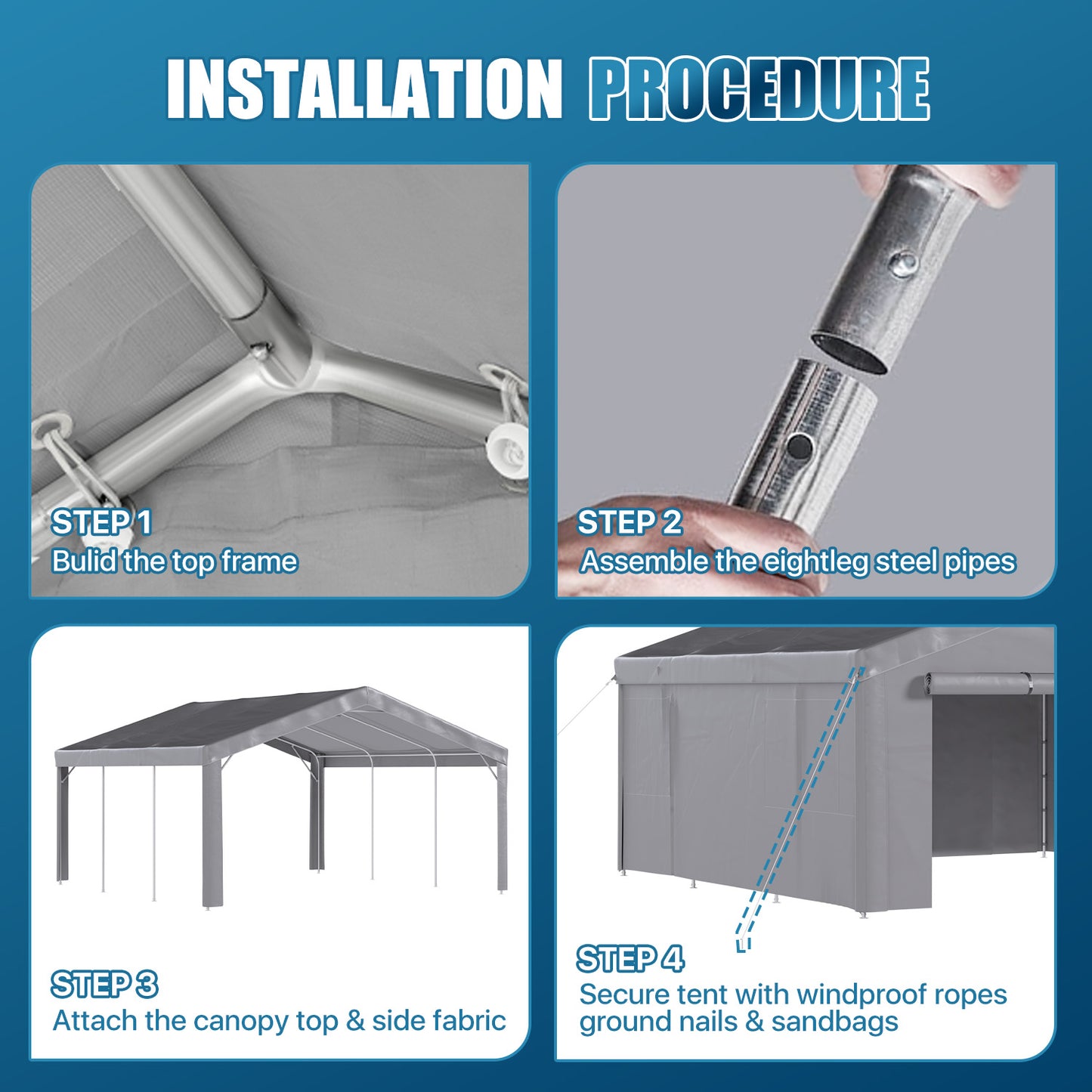 Sunmthink 20x20ft Heavy Duty Carport Canopy, Portable Outdoor Garage with Removable Sidewalls & Roll-Up Doors, All-Weather Car Shelter for Cars, Boats, Trucks and Tools Storage, Gray