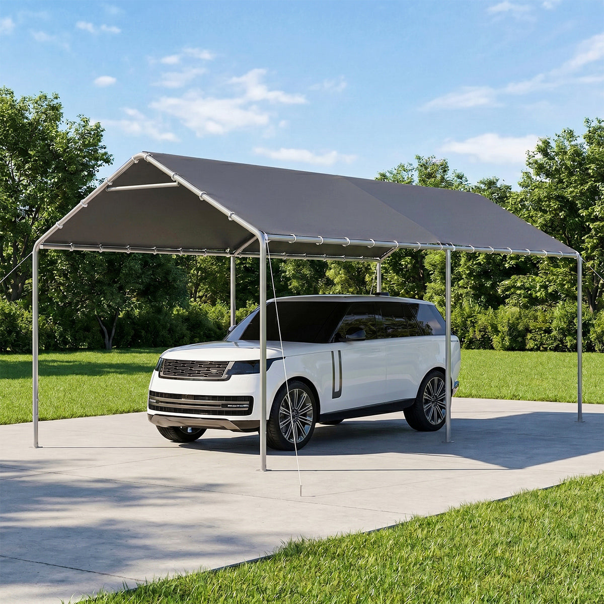 Dateyes 10x20 FT Carport, Heavy Duty Carport Canopy with Adjustable Height, Outdoor Carport Shelter with Reinforced Frame, Portable Garage for Cars, Boats and Trucks, Gray