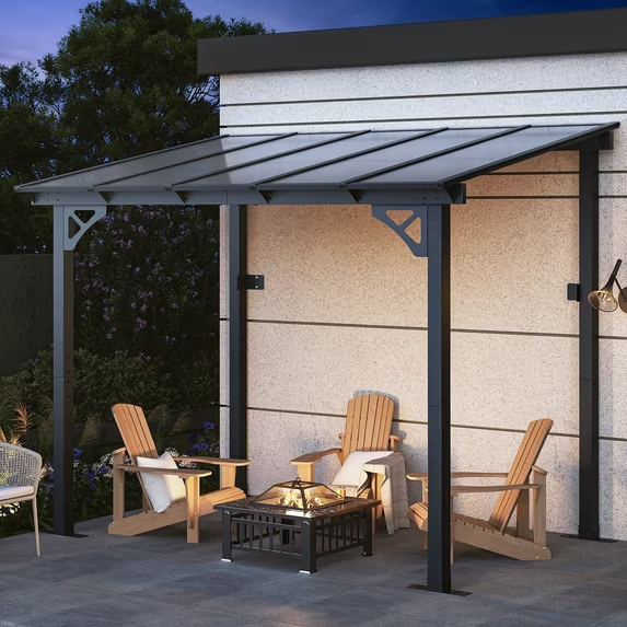 Aoxun 8' x 5' Gazebo for Patio, Gazebo Pergola with Sloped Roof, Grill Gazebo Large Wall-Mounted Heavy Duty Awnings, for Backyard, Deck, Patio
