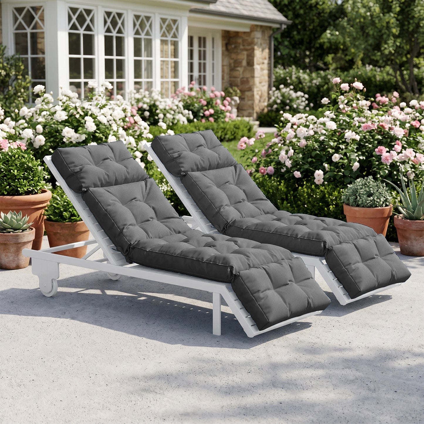 Clouddwell Gray 2 Pack 4-Segment Chaise Lounge Cushions, All Weather Patio Pads with Tie Fasteners & Soft PP Cotton for Poolside Patio Balcony