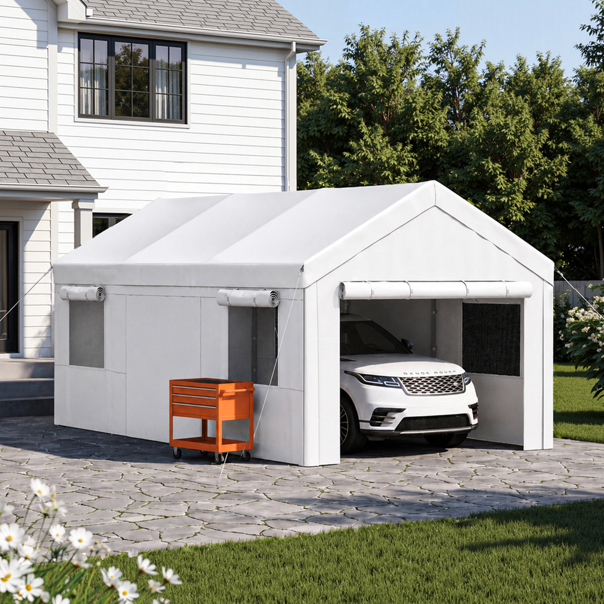 Dateyes 10x20ft Heavy Duty Carport Canopy, Portable Garage Car Canopy with Removable Sidewalls, Car Shelter for Cars, Boats, and Tools Storage, White