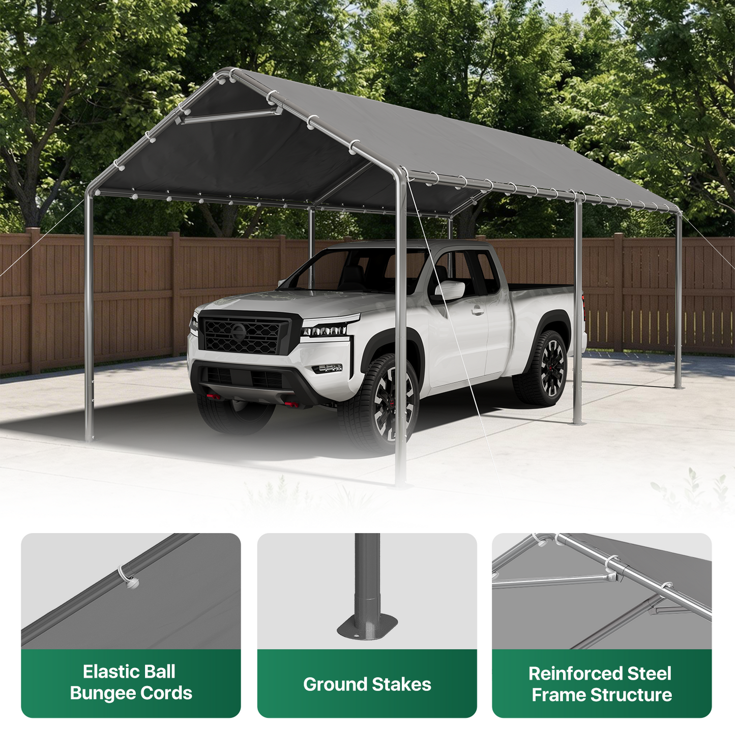 10x20 Ft Heavy Duty Carport, Portable Carport with Waterproof UV Resistant&Galvanized Steel Frame, Outdoor Car Canopy Shelter for Vehicle, Truck, Boat & Party Tent, Gray