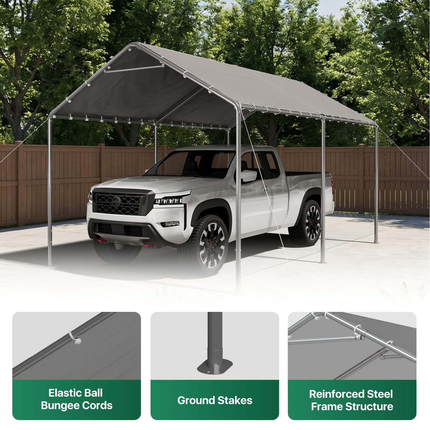 10x15 Ft Heavy Duty Carport, Portable Carport with Waterproof UV Resistant&Galvanized Steel Frame, Outdoor Car Canopy Shelter for Vehicle, Truck, Boat & Party Tent, Gray