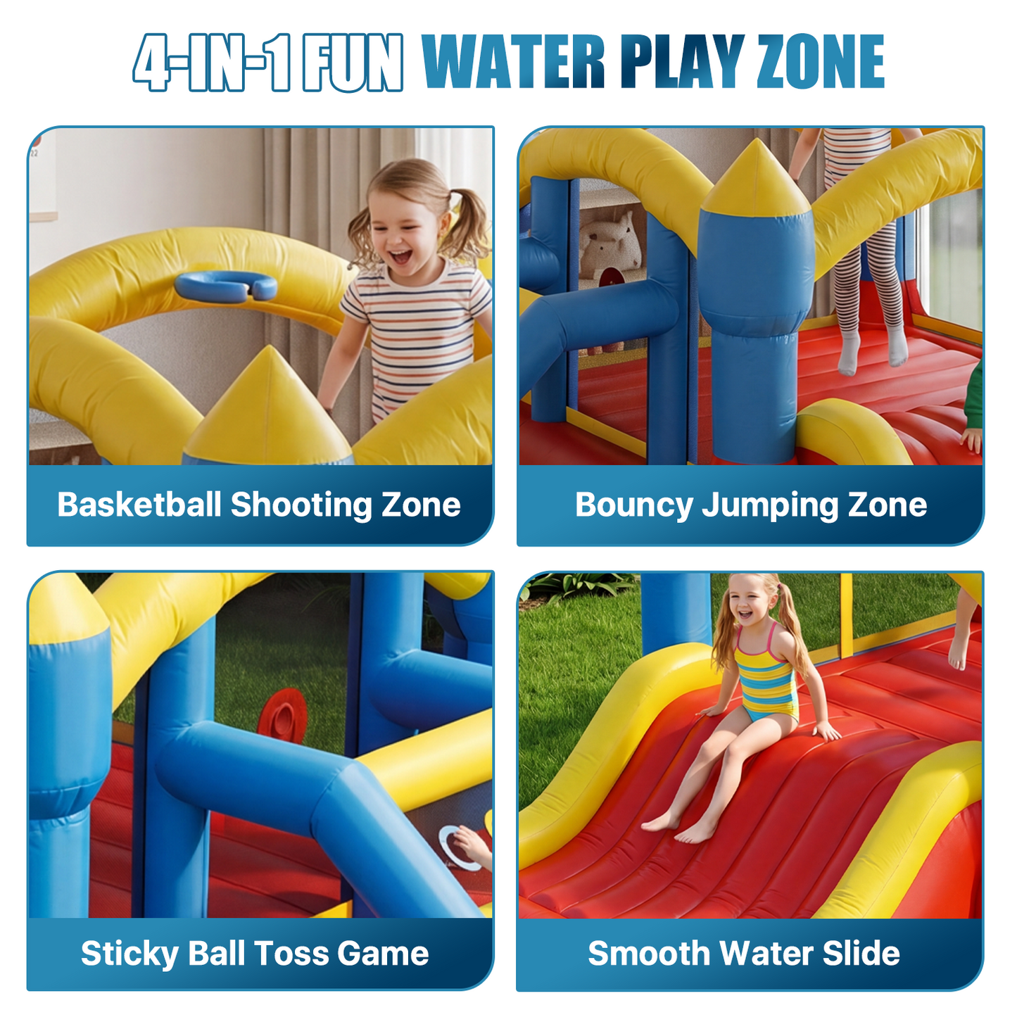 Dateyes 11x12 FT Inflatable Bounce House, Bouncy Castle Jumper with Slide, Basketball Hoop, Jumping Area for Outdoor Summer Fun, Indoor/Outdoor