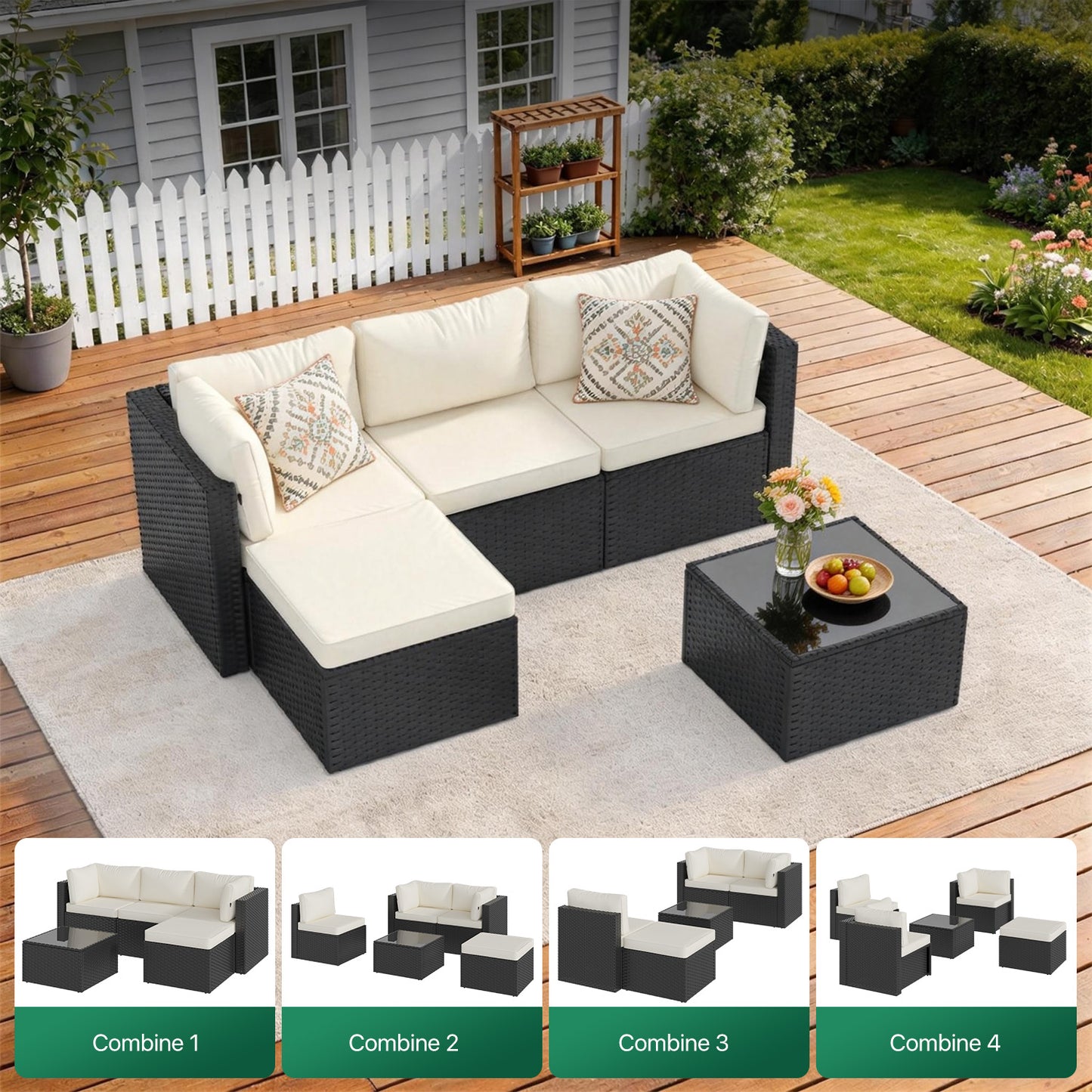 Clouddwell 3 Pieces Patio Furniture Set, All-Weather Wicker Rattan Patio Sectional Sofa Set with Coffee Table and Waterproof Cover(Off-White)