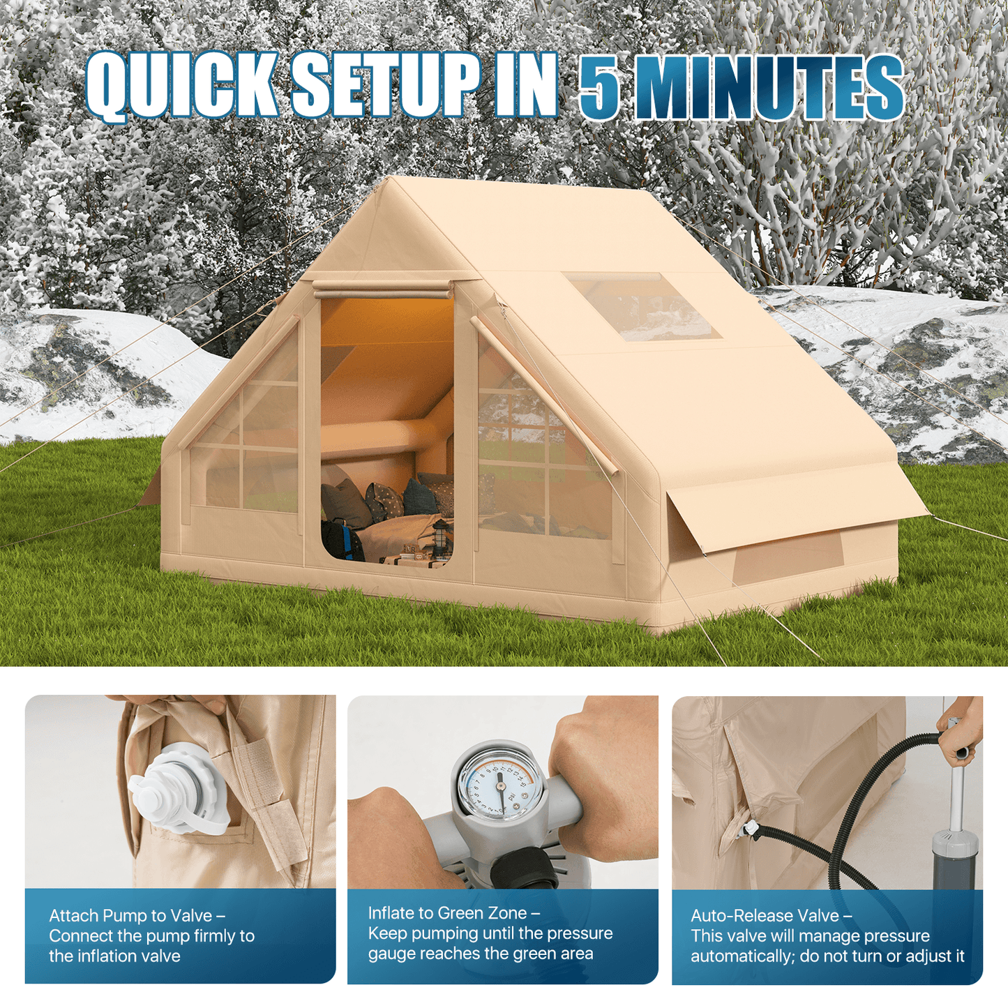 Sunmthink Inflatable Tent For 4-8 Person, Blow Up Tent Of Fast Setup Family Shelter, Waterproof Windproof Outdoor Tent with UV Protection, Lightweight Portable for Camping, Beach & Festivals