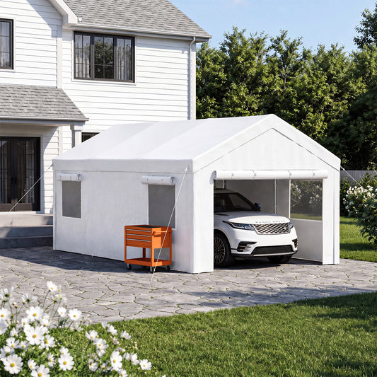 Dateyes 12x20ft Heavy Duty Carport Canopy, Portable Garage Car Canopy with Removable Sidewalls, Car Shelter for Cars, Boats, and Tools Storage, White