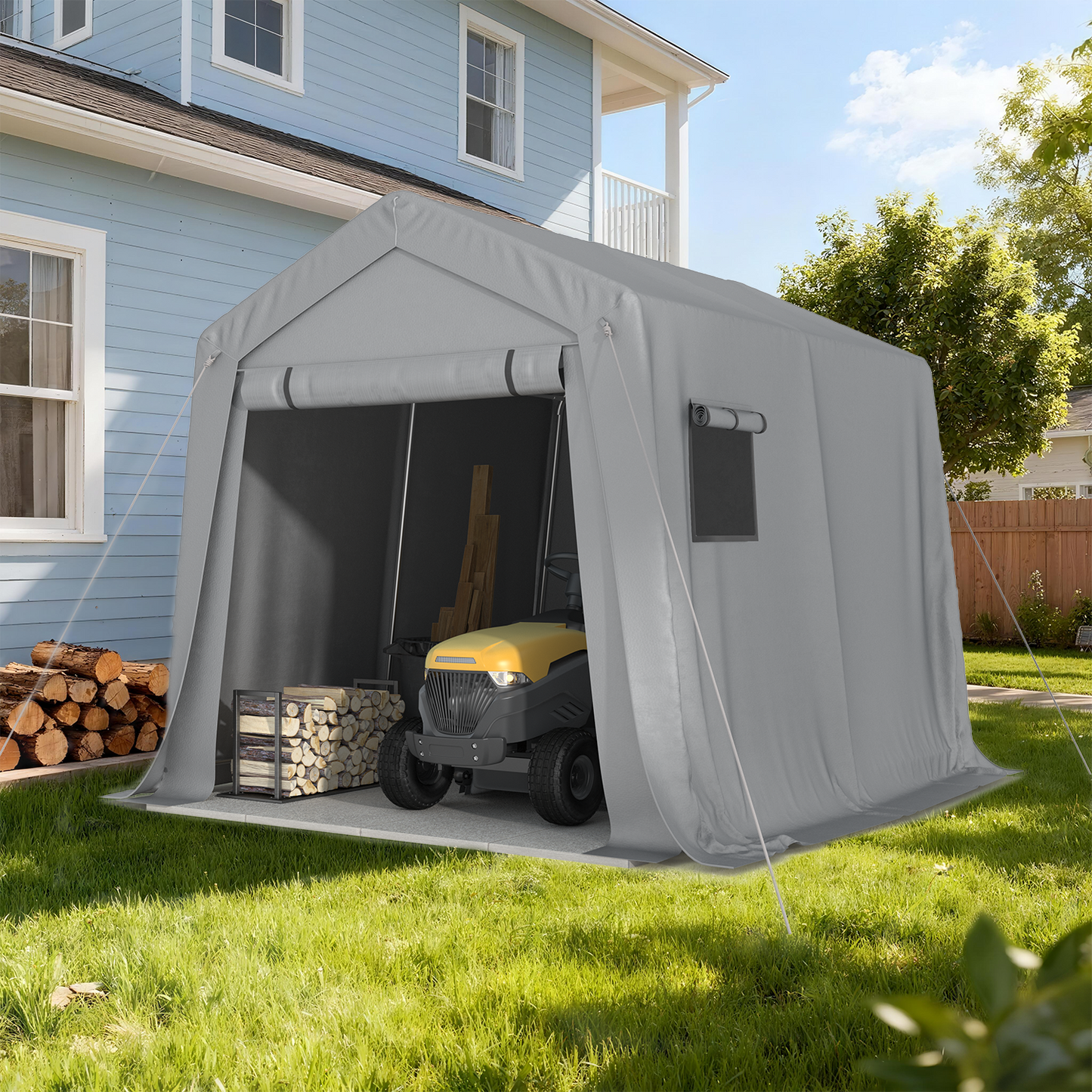 Clouddwell 10x10 FT Outdoor Carport Shed Tent with Roll-Up Mesh Windows & Reinforced Frame, Portable Storage Shed for Patio Furniture & Equipment Storage, Gray