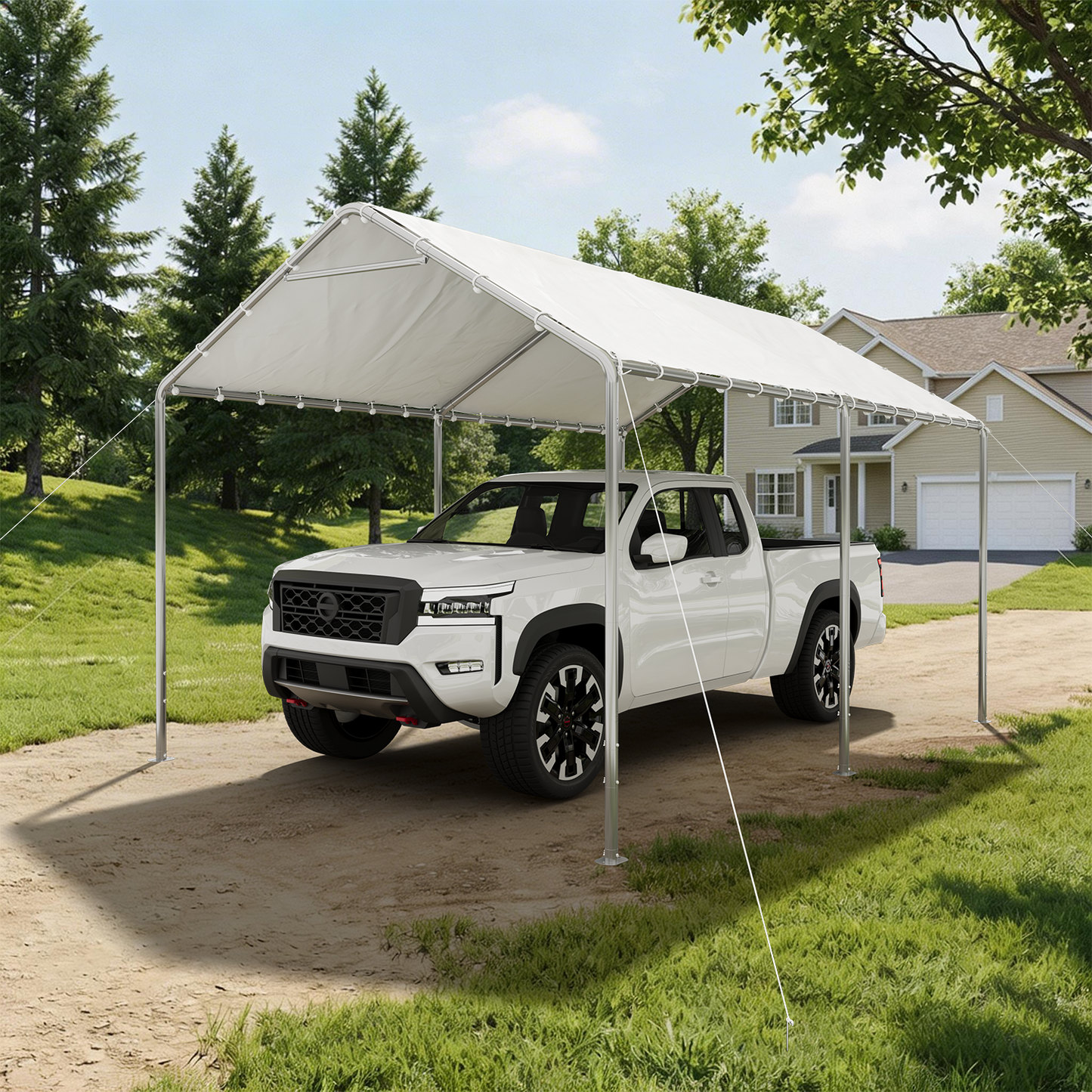 10x15 Ft Heavy Duty Carport, Portable Carport with Waterproof UV Resistant&Galvanized Steel Frame, Outdoor Car Canopy Shelter for Vehicle, Truck, Boat & Party Tent, White