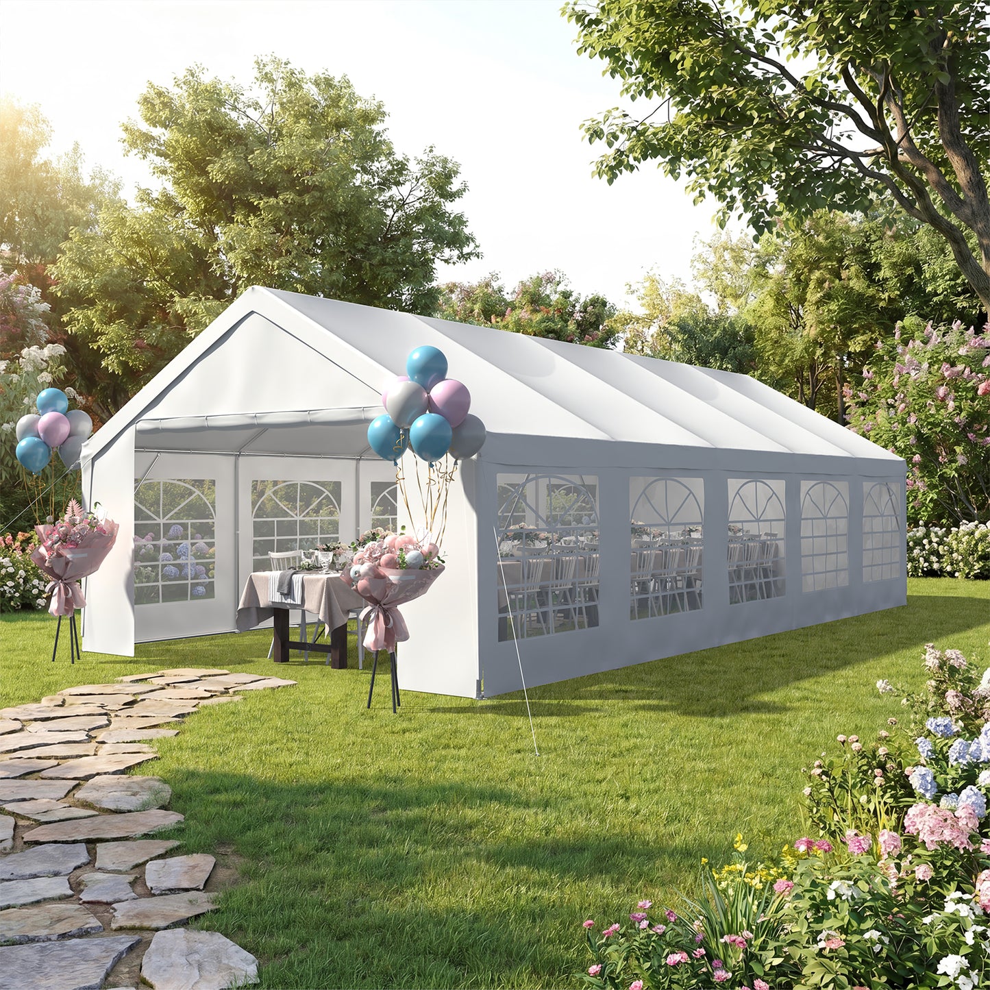 Sunmthink 32x16 Party Tent, Tent for Party, Canopy Tent with Heavy-Duty Steel Frame&Removable Sidewalls, Event Tent with Roll-up Door for Weddings, Birthday Parties & Camping