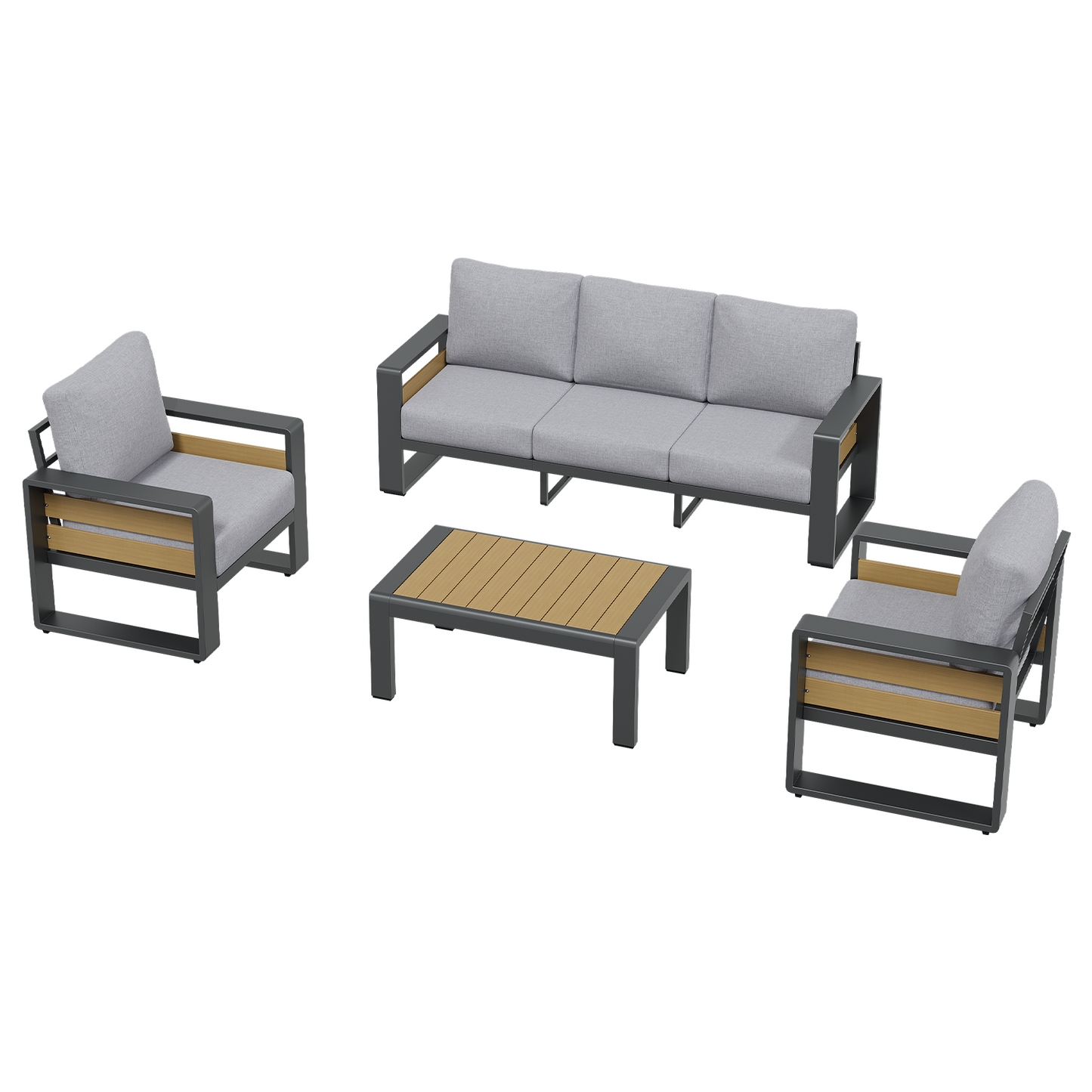 Clouddwell 4 Piece Aluminum Patio Furniture Set, 5-Seat Luxury Outdoor Sectional with 6" Olefin Fabric Cushions, Light Grey