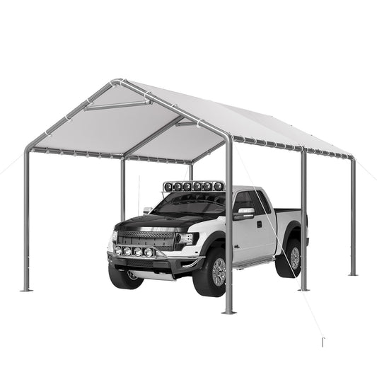 Aoxun 10x15 FT Carport Heavy Duty Car Canopy for Cars, Boats, Trucks, Outdoor Carport Shelter Portable Garage with Reinforced Frame, White