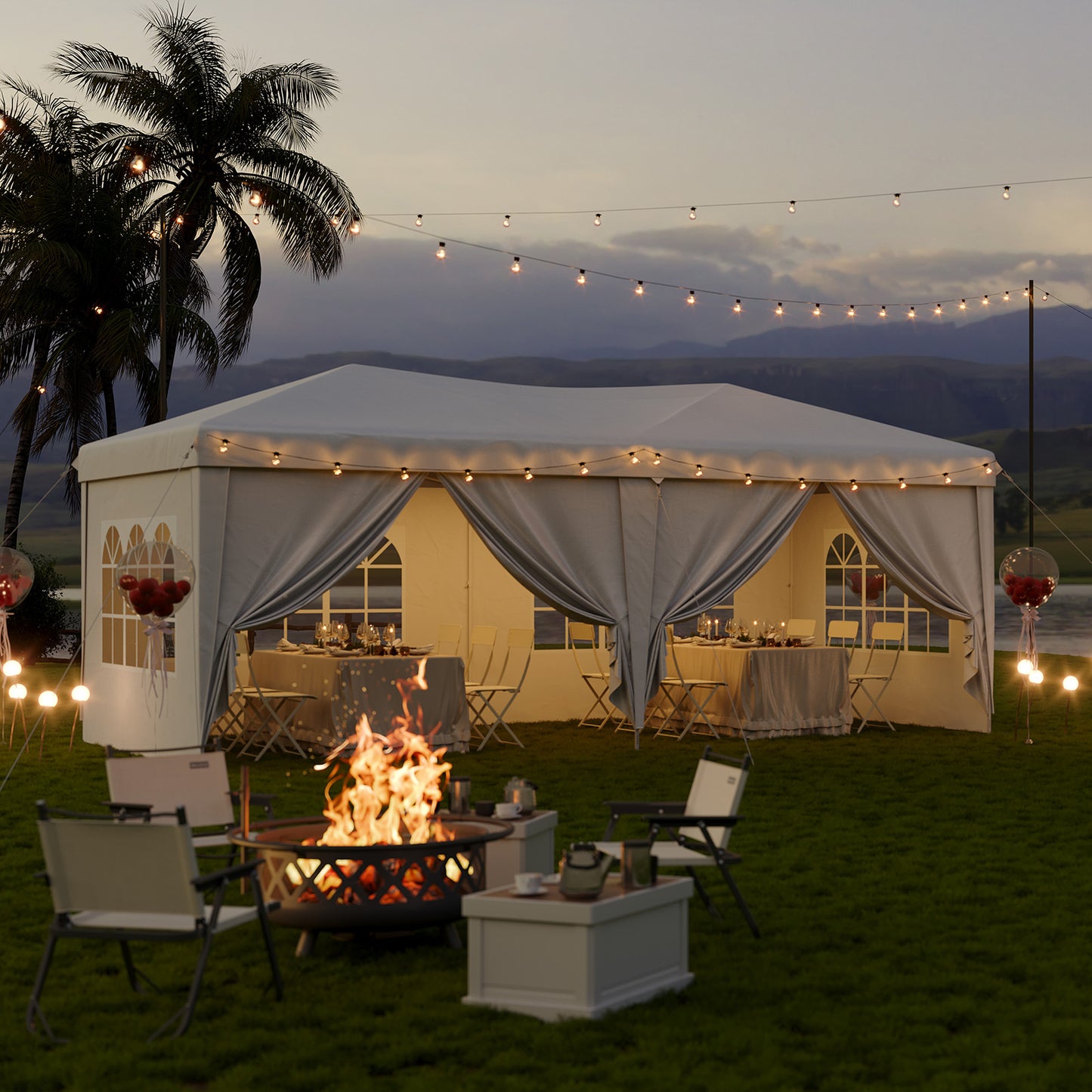 Aoxun 10x20 Pop Up Canopy Tent with 6 Removable Sidewalls, Instant Setup Party Tent Waterproof Outdoor Canopy Featuring 3 Adjustable Heights, Portable Shelter for Parties, Weddings, Commercial