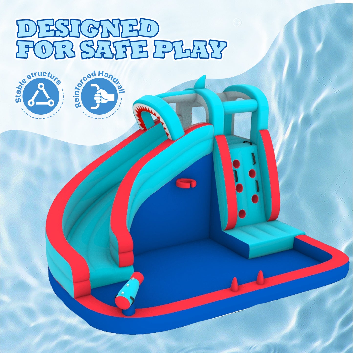 Clouddwell Inflatable Water Slide for Kids with 450W Blower, 5 in 1 Water Park Bounce House for Outdoor Summer Fun, Shark Theme, 10x12FT