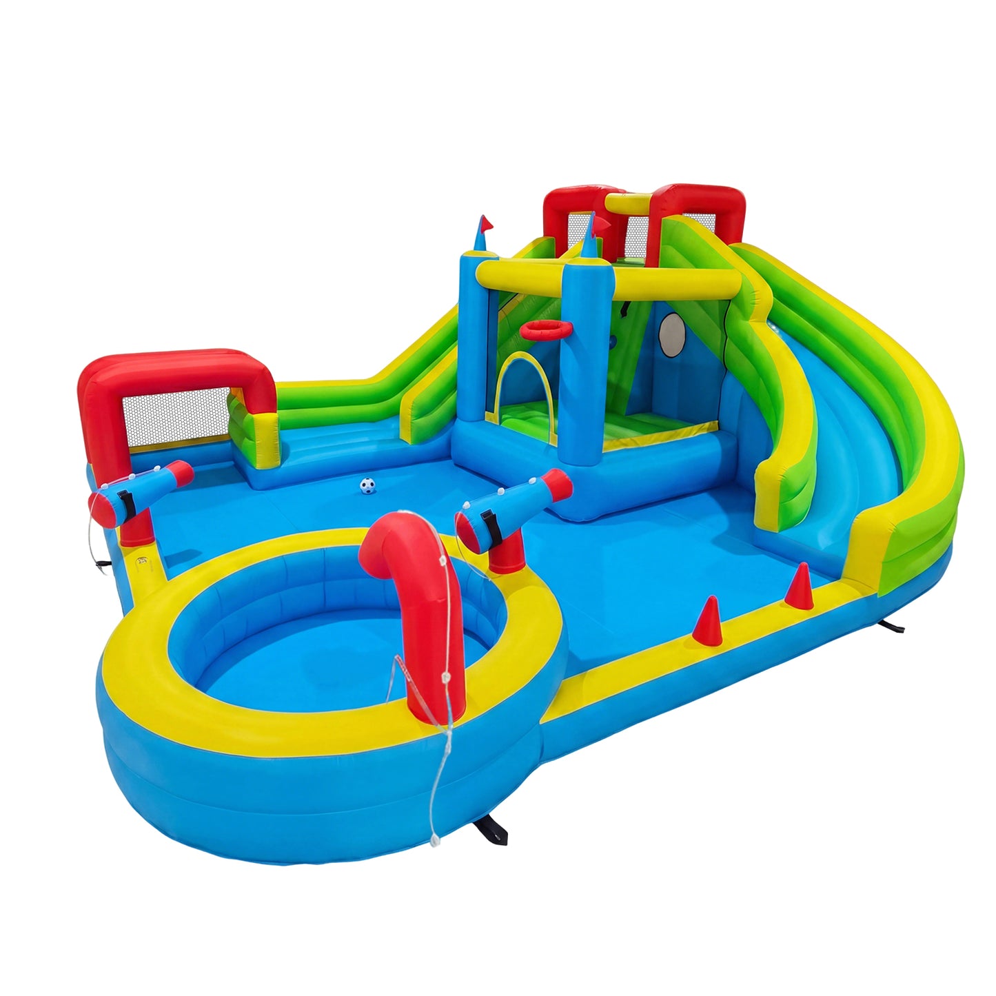 Clouddwell Inflatable Water Slide for Kids with 450W Blower, 8 in 1 Water Park Bounce House for Outdoor Summer Fun, Large Water Park, 14x17FT
