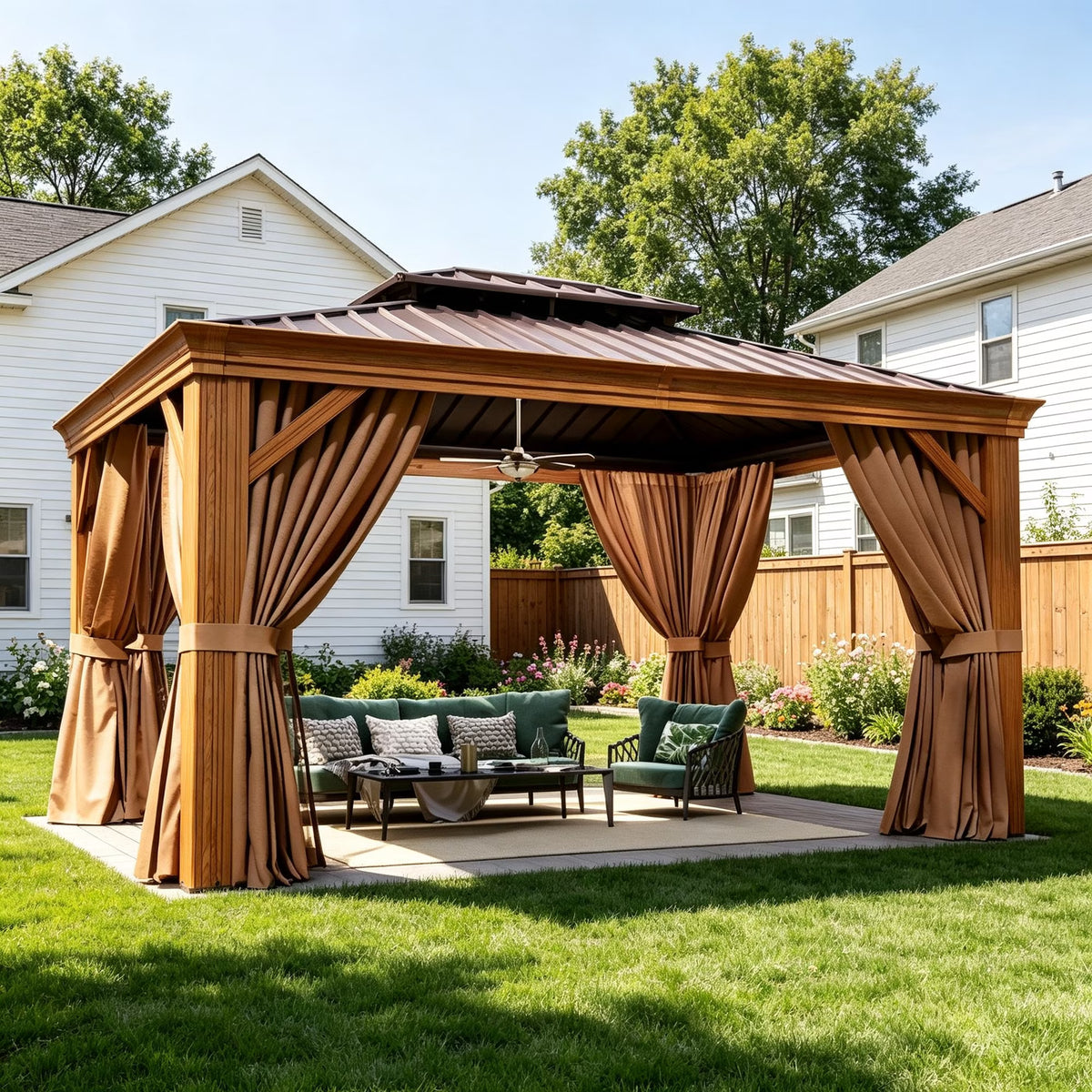 Clouddwell 10' x 12' Hardtop Gazebo, Aluminum Outdoor Gazebo with Galvanized Steel Double Roof, Hidden Gutter System, Privacy Curtains & Mosquito Netting