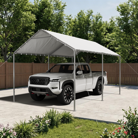 10x15 Ft Heavy Duty Carport, Portable Carport with Waterproof UV Resistant&Galvanized Steel Frame, Outdoor Car Canopy Shelter for Vehicle, Truck, Boat & Party Tent, White