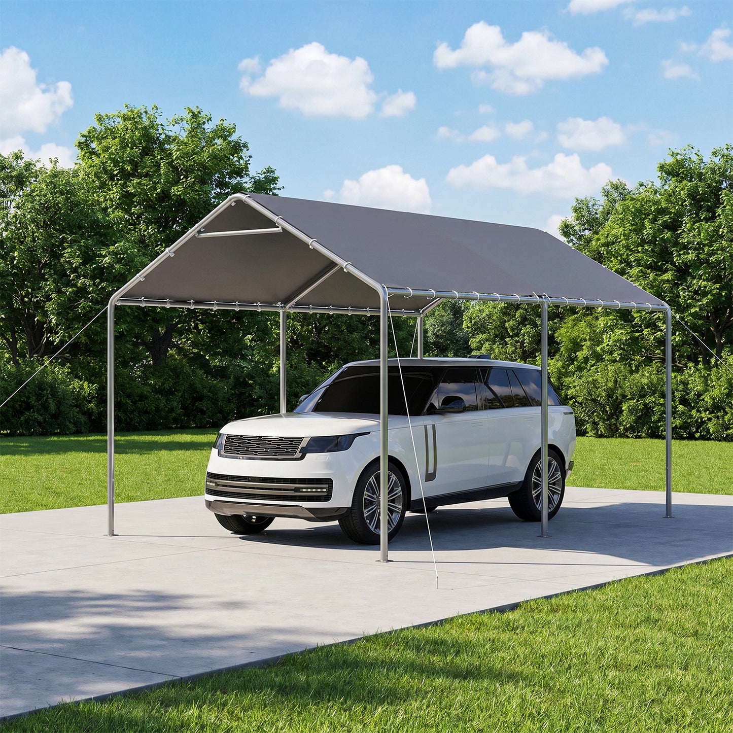 Dateyes 10x15 FT Carport, Heavy Duty Carport Canopy with Adjustable Height, Outdoor Carport Shelter with Reinforced Frame, Portable Garage for Cars, Boats and Trucks, Gray