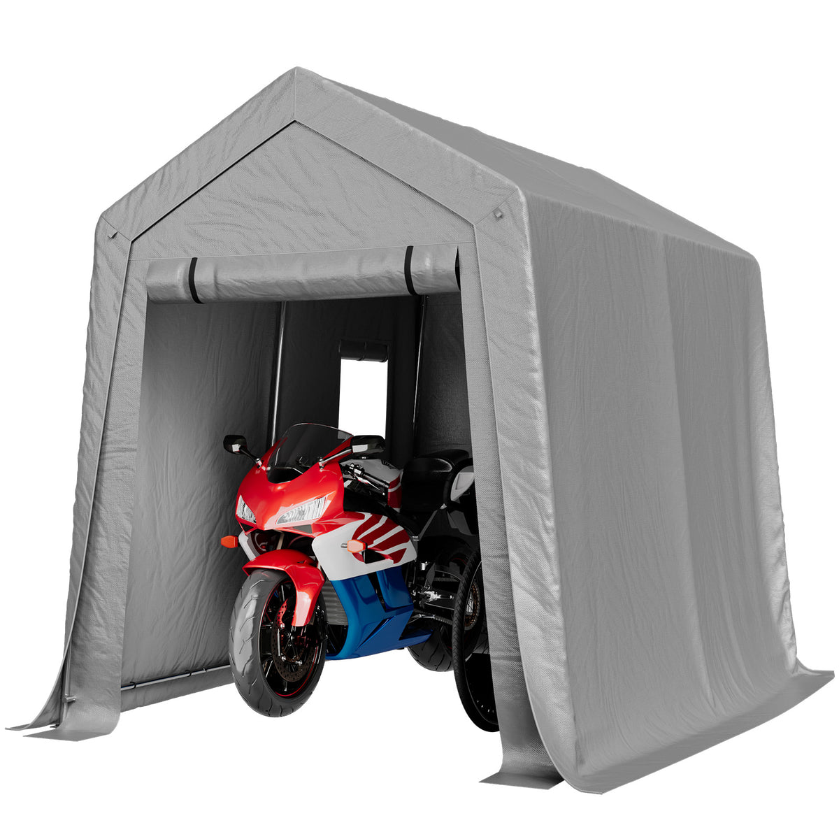 Aoxun 6x8 FT Carport Shed, Portable Storage Shed with Roll-Up Door & Window, Waterproof Storage Tent With Galvanized Steel Frame for Equipment, Bike