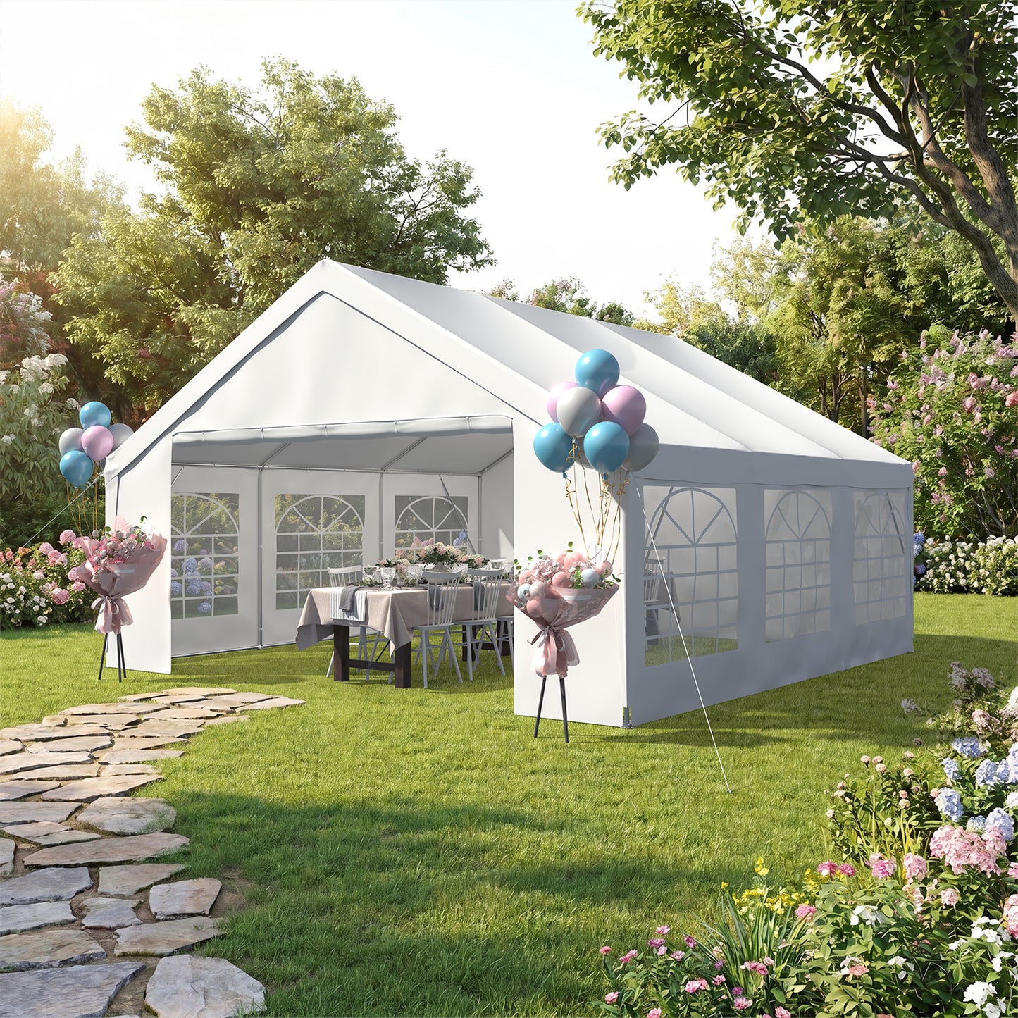 Sunmthink 20x20 Party Tent, Tent for Party, Canopy Tent with Heavy-Duty Steel Frame&Removable Sidewalls, Event Tent with Roll-up Door for Weddings, Birthday Parties & Camping