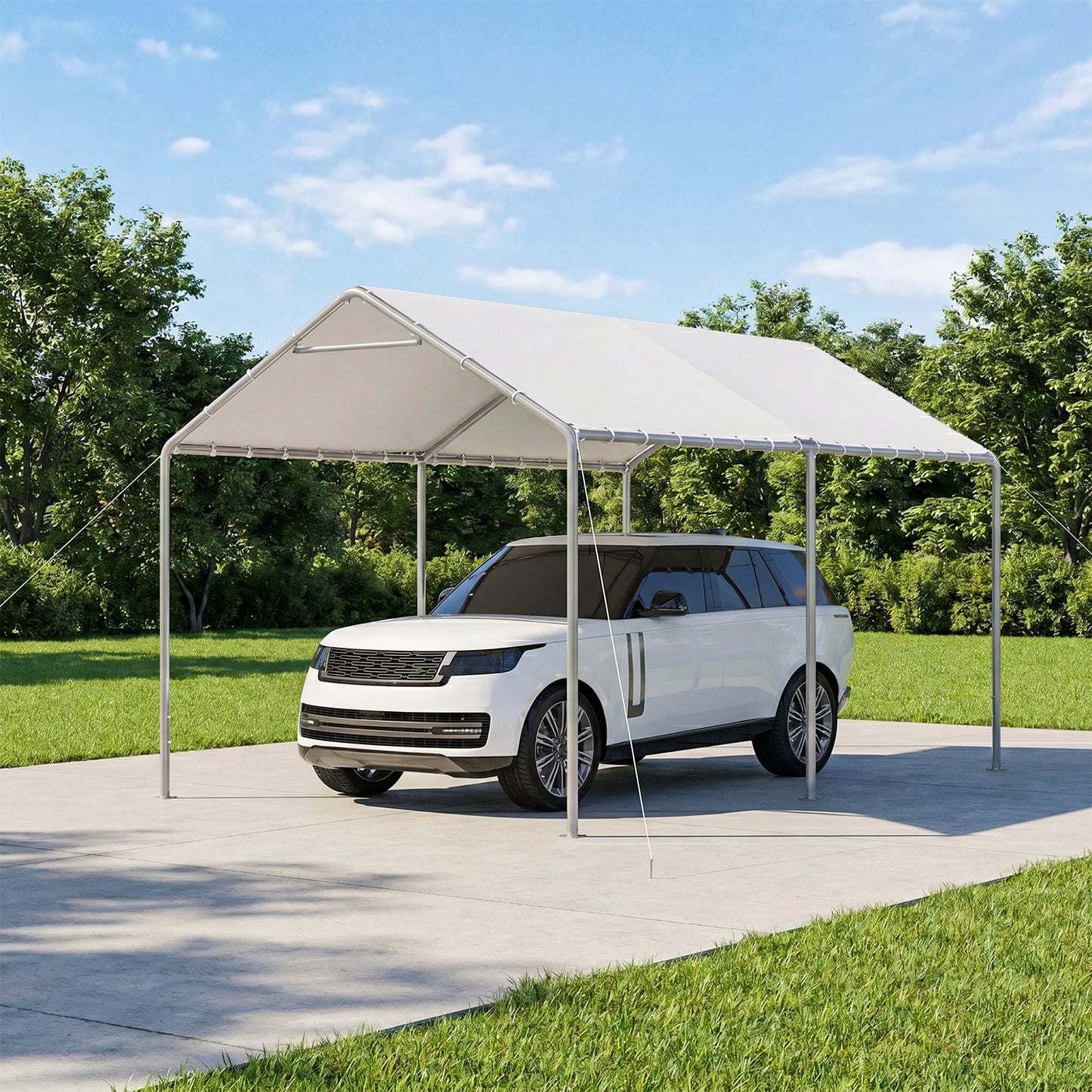 Dateyes 10x15 FT Carport, Heavy Duty Carport Canopy with Adjustable Height, Outdoor Carport Shelter with Reinforced Frame, Portable Garage for Cars, Boats and Trucks, White