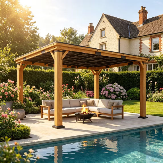 Clouddwell 12' x 16' Wood Gazebo with Metal Roof, Outdoor Patio Pavilion for Backyard, Deck, Lawn & Garden