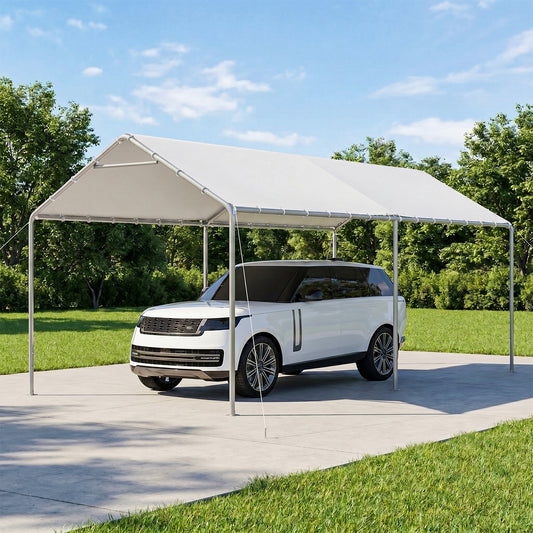 Dateyes 10x20 FT Carport, Heavy Duty Carport Canopy with Adjustable Height, Outdoor Carport Shelter with Reinforced Frame, Portable Garage for Cars, Boats and Trucks, White