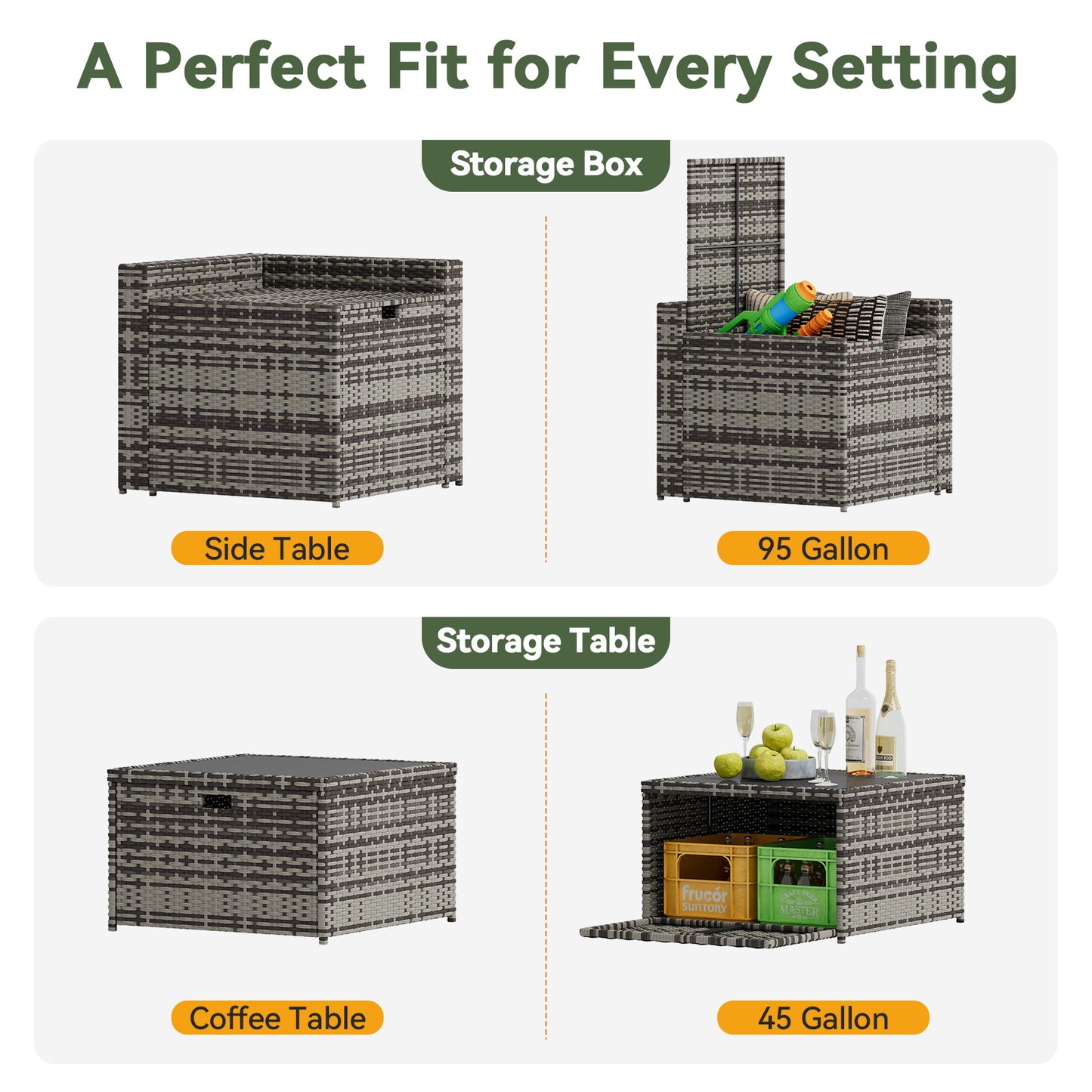 Clouddwell 8 Piece Patio Furniture Set, Wicker Outdoor Furniture with Large Storage Table, Black