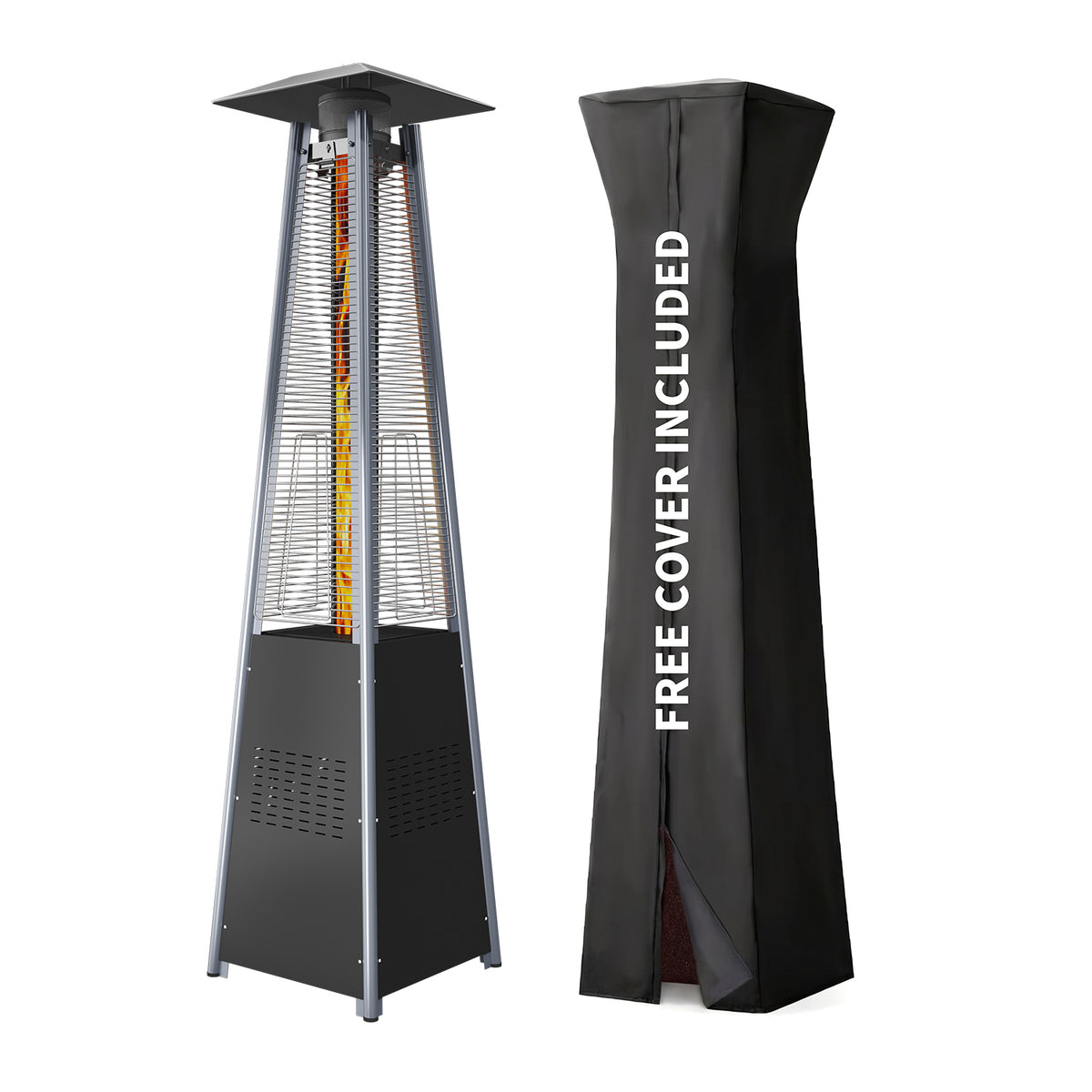 LazySunsets 87 Inch Outdoor Tower Propane Heater, 48000 BTU Black Pyramid Patio Heater with Safety Guard & Wheels, Auto Shut-off Protection