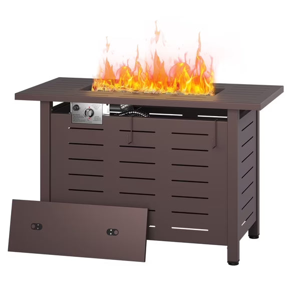LazySunsets 42" Rectangle Propane Fire Pit Table – 50,000 BTU Outdoor Patio Heater with Removable Lid, Waterproof Cover & Lava Rocks, Brown