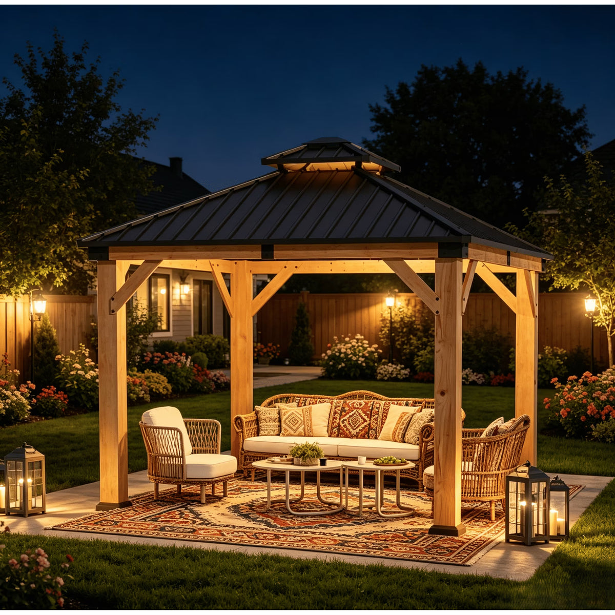 Clouddwell 10' × 10' Cedar Wood Hardtop Gazebo with Ventilated Double-Tier Metal Roof for Outdoor Patio & Backyard
