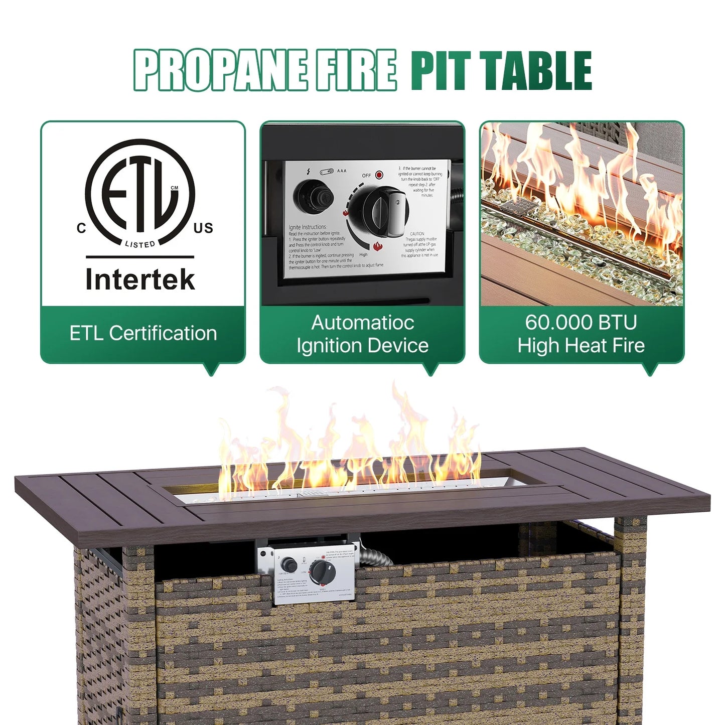 Clouddwell 15 Piece Patio Furniture Set with 44” Fire Pit Table Wicker Rattan Patio Conversation Set Outdoor Sectional Sofa Set with Coffee Table and Black Cushions(Waterproof Cover Included)