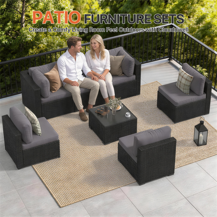 Clouddwell 7 Pieces Patio Furniture Set, All-Weather Wicker Rattan Patio Sectional Sofa Set with Coffee Table (Dark Gray) 4 out of 5 stars (4.0) | 48 ratings