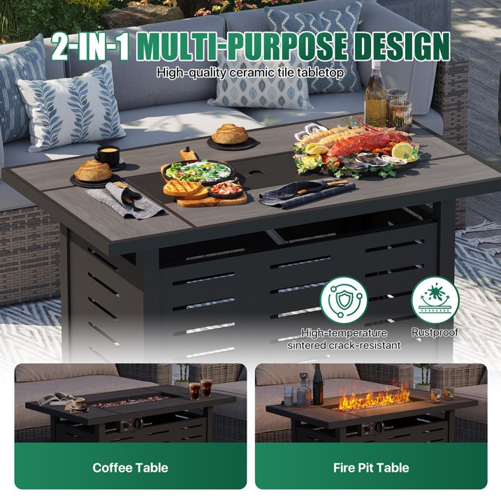 Clouddwell 42" Outdoor Fire Pit Table - 50,000 BTU with Ceramic Tabletop, Lava Rocks & Cover Included