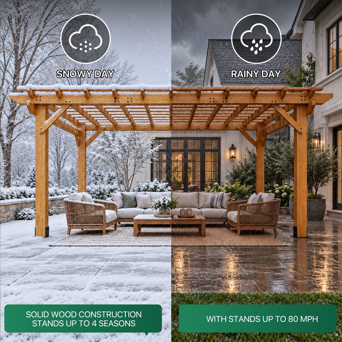 Sunmthink 12' x 16' Solid Cedar Outdoor Pergola, Tiered Lattice Canopy, Wind-Resistant up to 100 MPH, Natural Wood Finish for Patio, Deck, Lawn & Garden